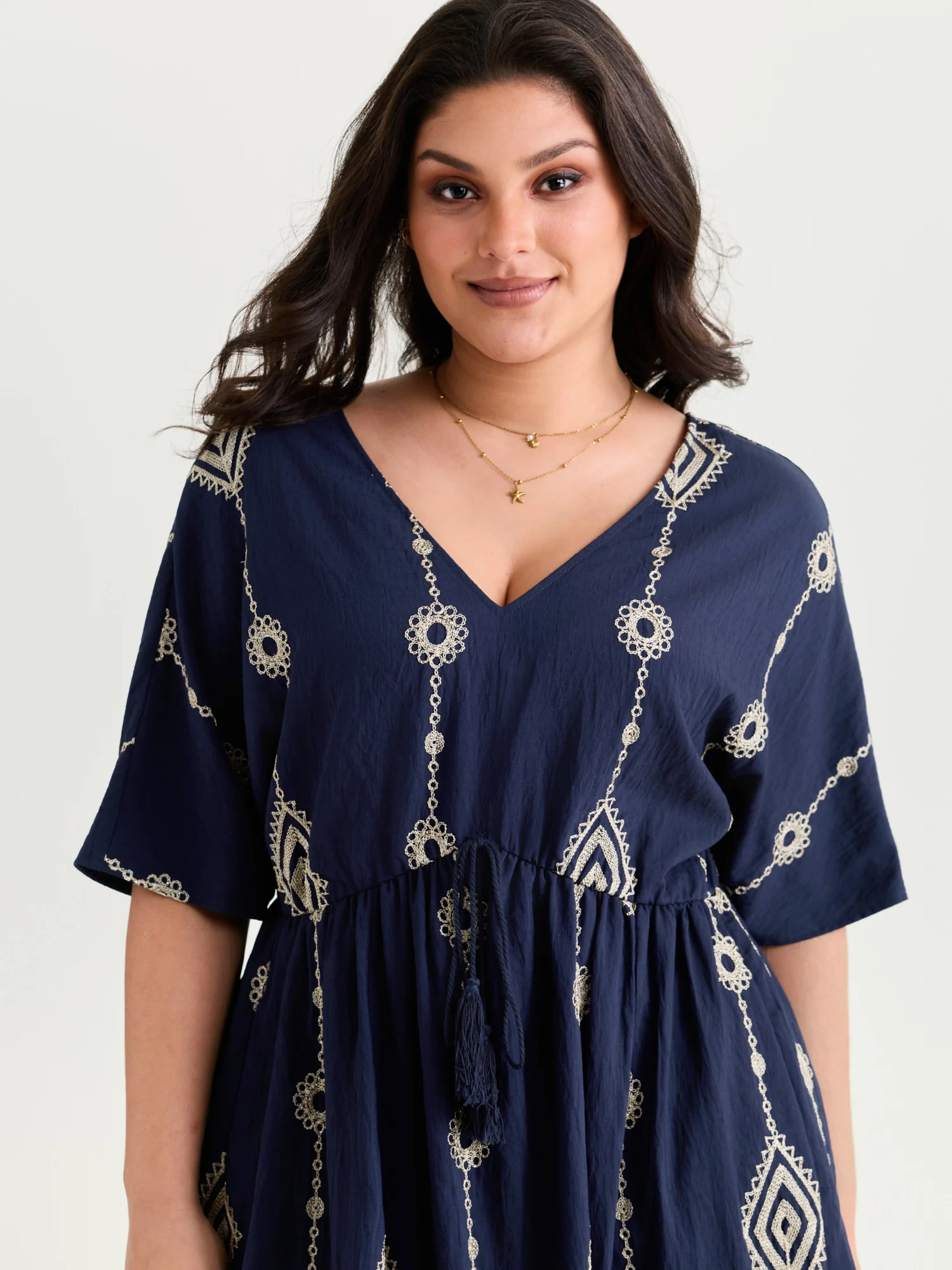 Boho Embroidered Waist Tie Mini Dress - Image 9