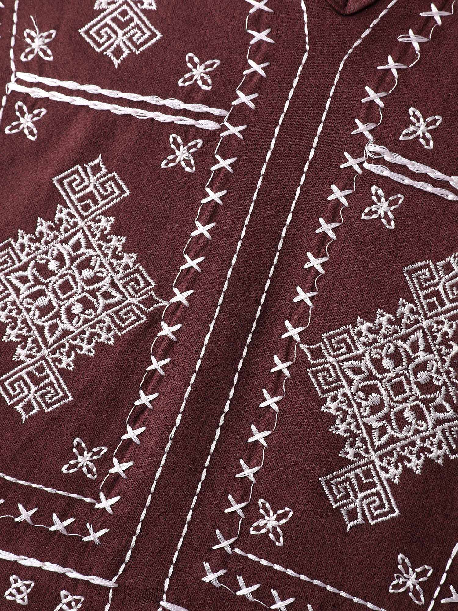 Boho Embroidery Notched Neckline Mini Dress - Image 5