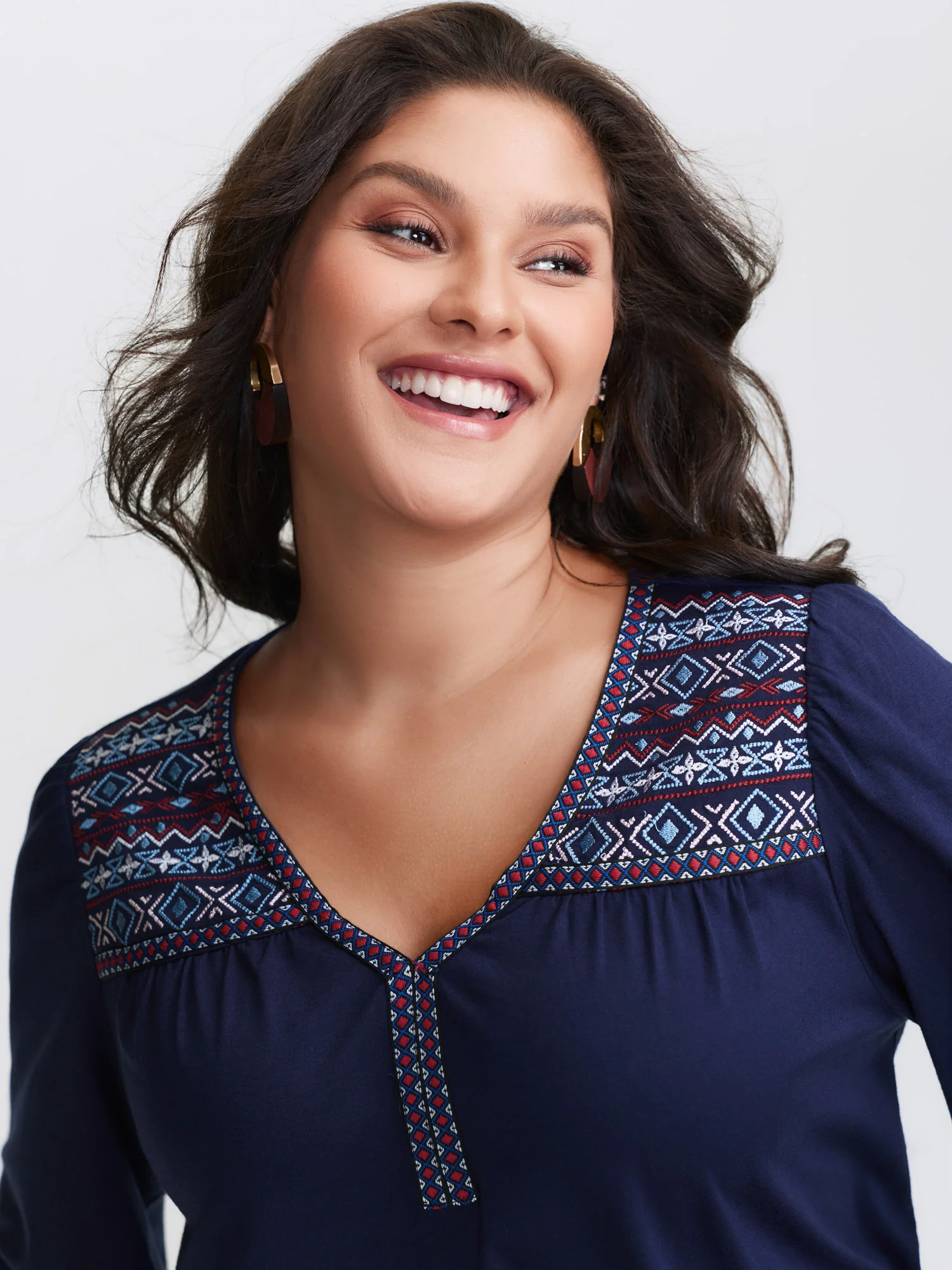 Boho Embroidery Stretchy Knit Top - Image 2