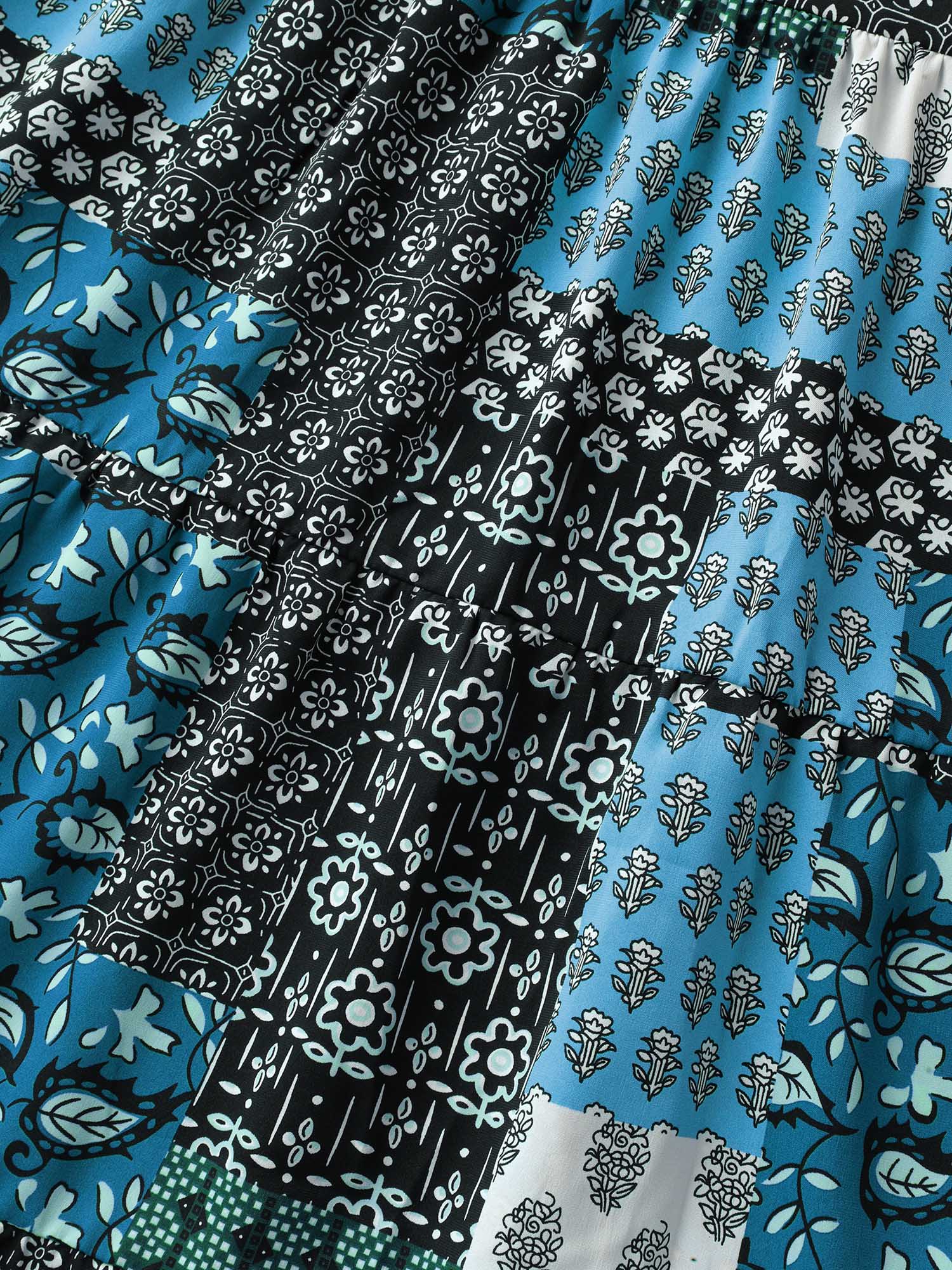 Boho Floral Collage Stretchy Waist Midi Dress - Image 6