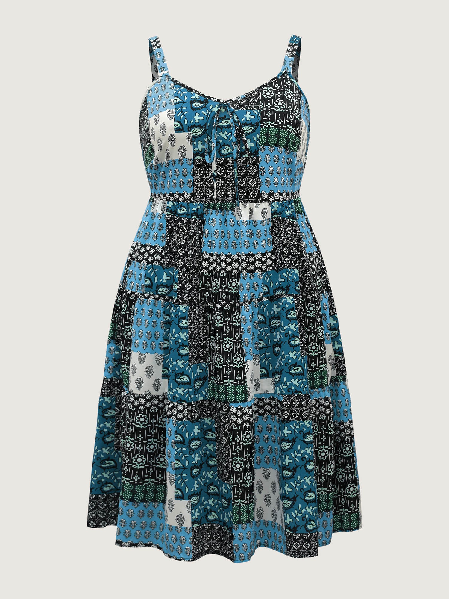 Boho Floral Collage Stretchy Waist Midi Dress - Image 7