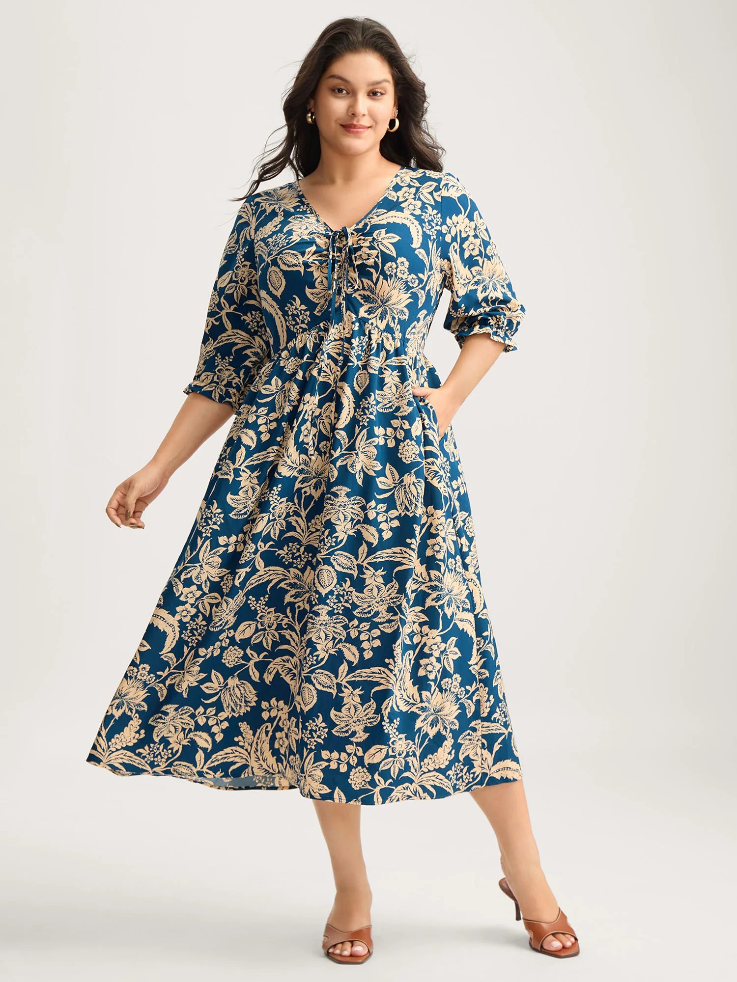 Boho Floral Drawstring Pockets Maxi Dress - Image 3