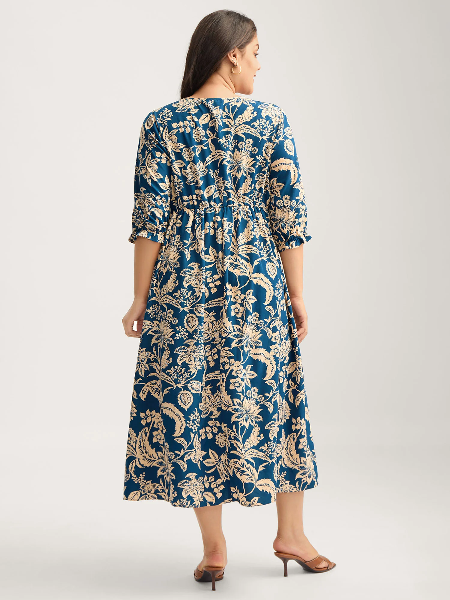 Boho Floral Drawstring Pockets Maxi Dress - Image 4