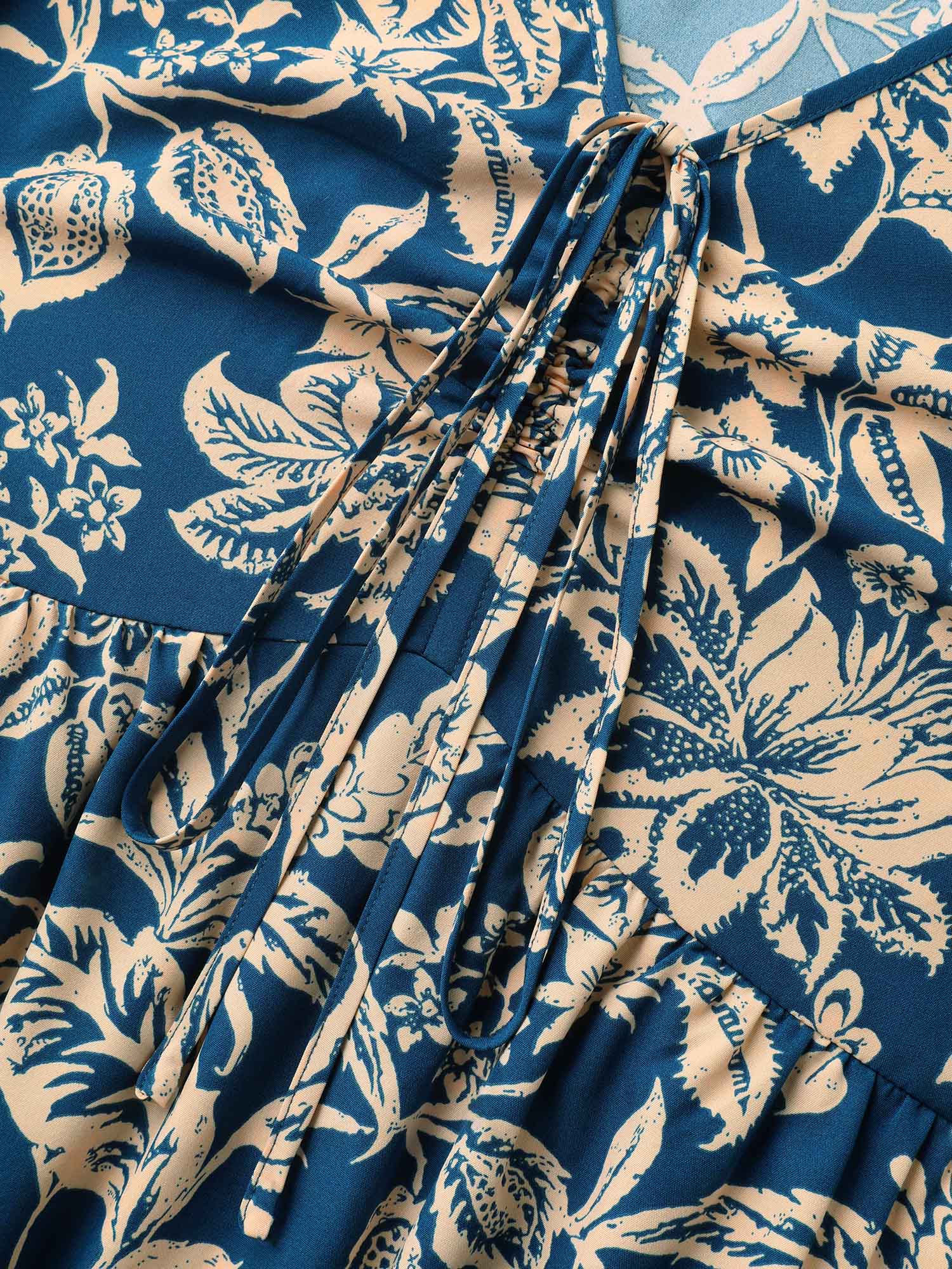 Boho Floral Drawstring Pockets Maxi Dress - Image 5