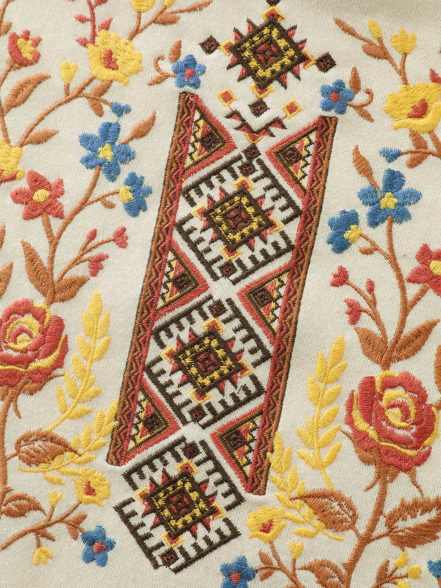 Boho Floral Embroidery Drop Shoulder Hoodie - Image 5
