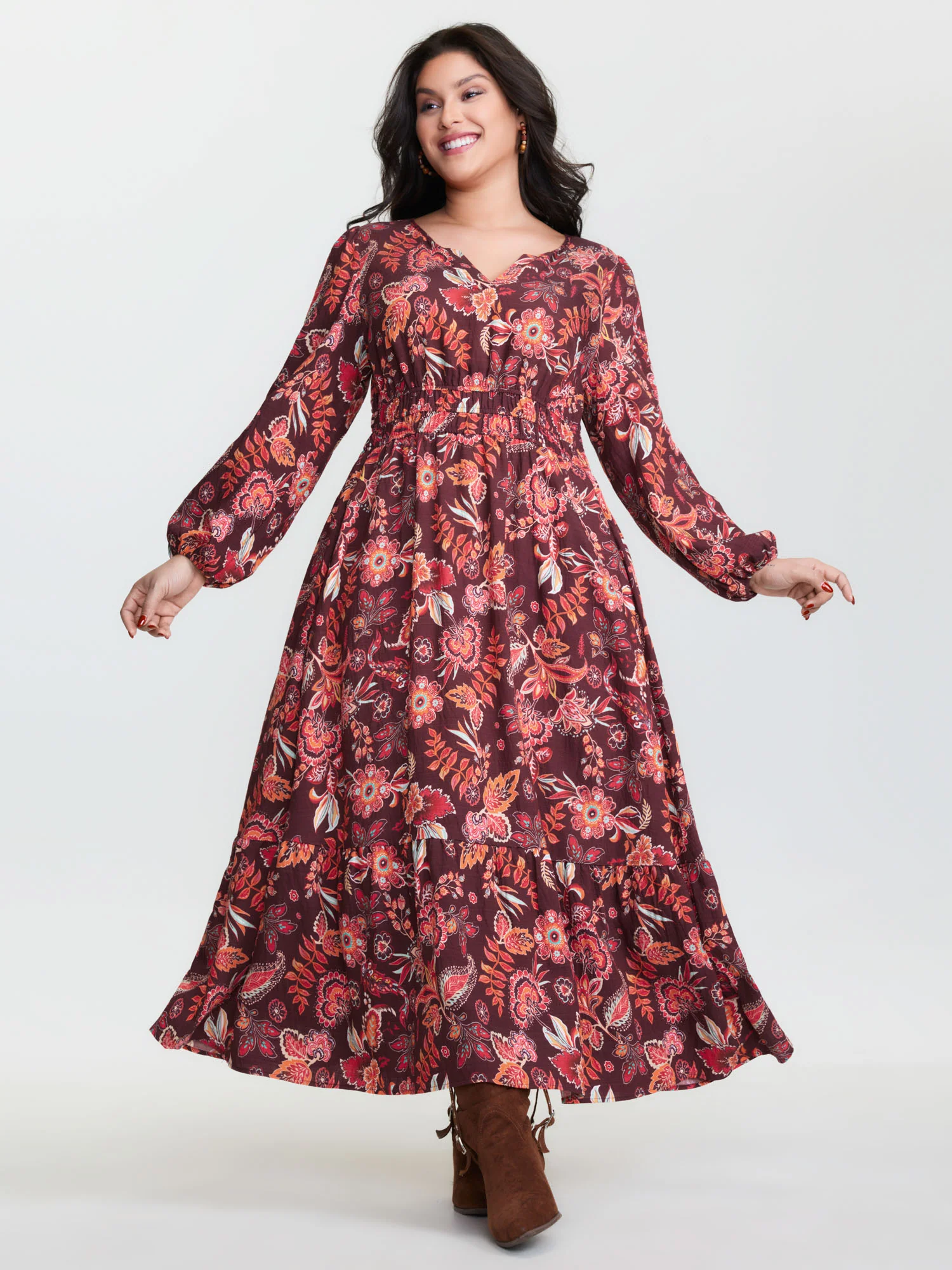 Boho Floral Print Cinched-Waist Maxi Dress - Image 2