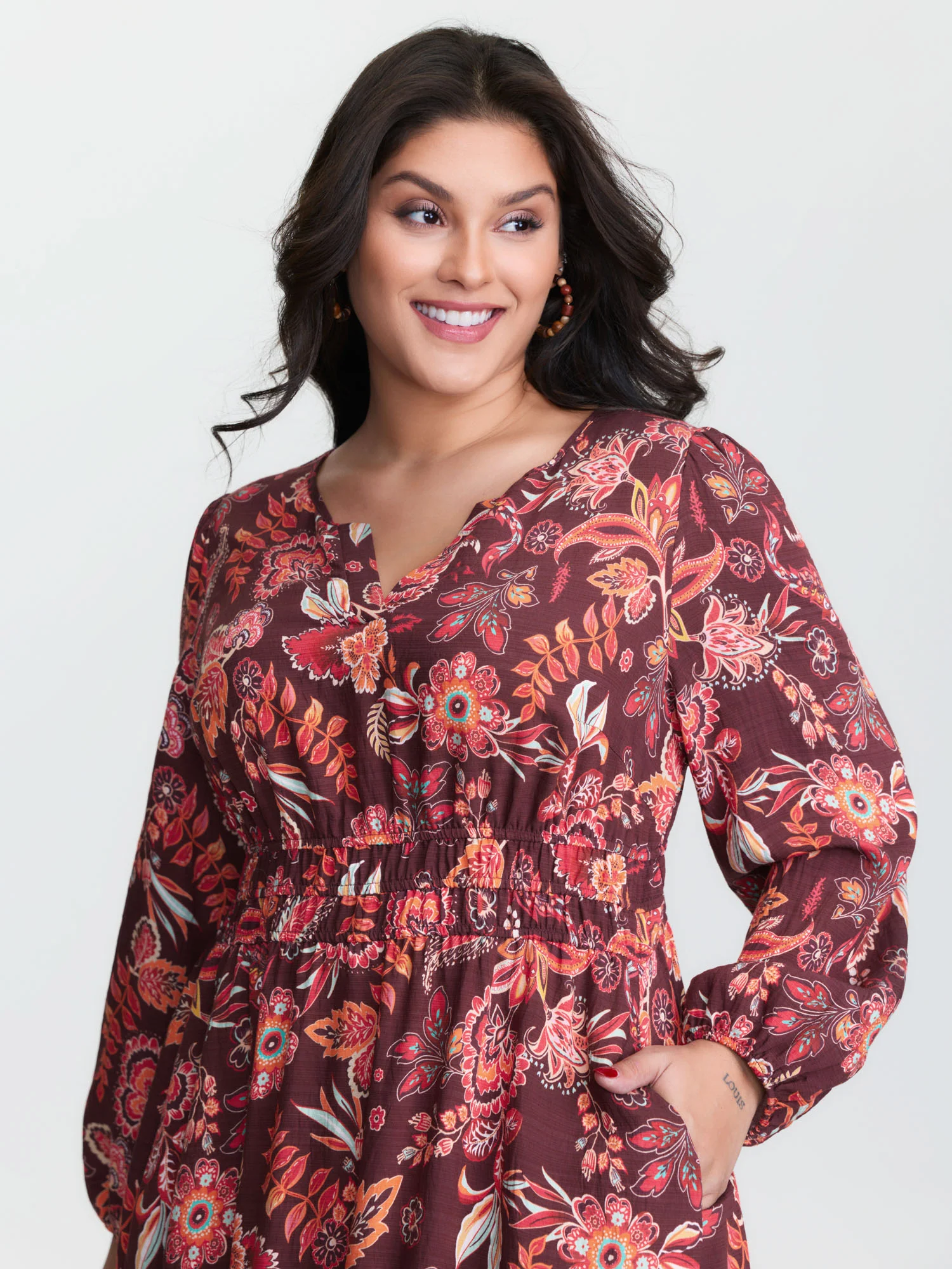 Boho Floral Print Cinched-Waist Maxi Dress - Image 3
