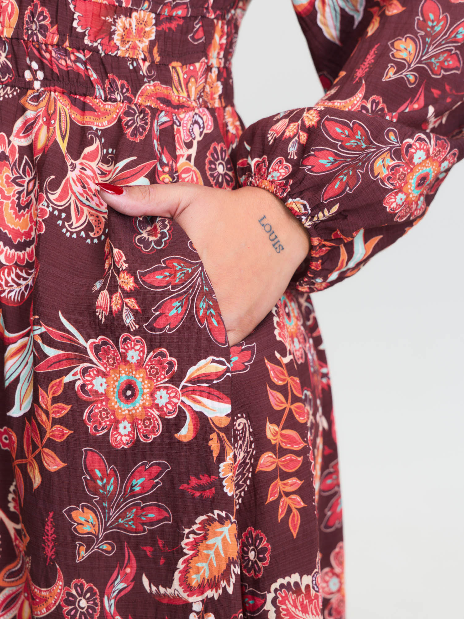 Boho Floral Print Cinched-Waist Maxi Dress - Image 4