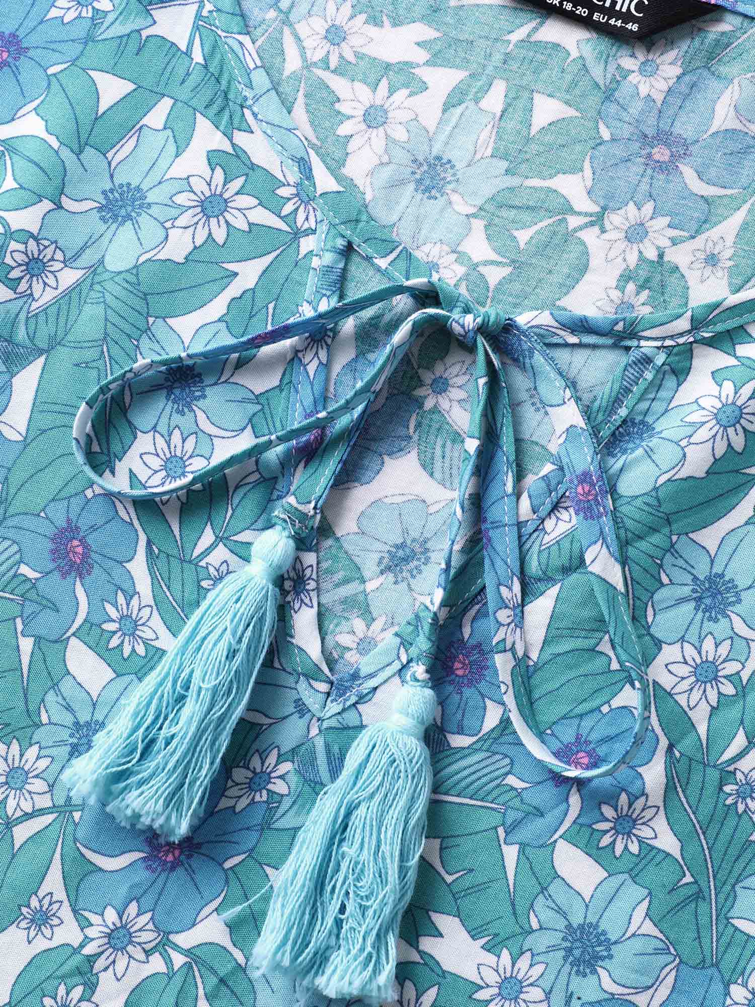 Boho Floral Print Color Contrast Blouse - Image 6
