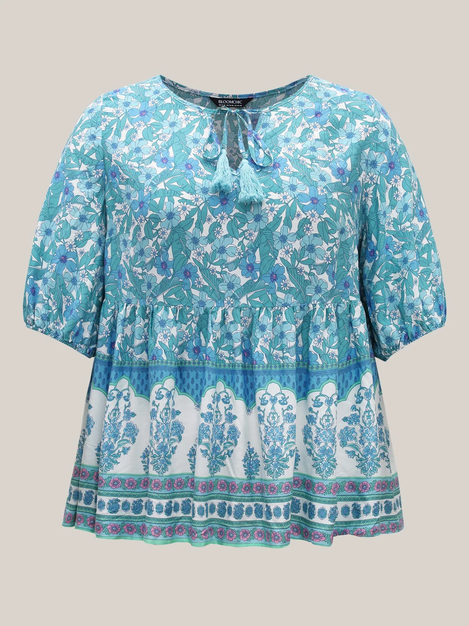 Boho Floral Print Color Contrast Blouse - Image 8