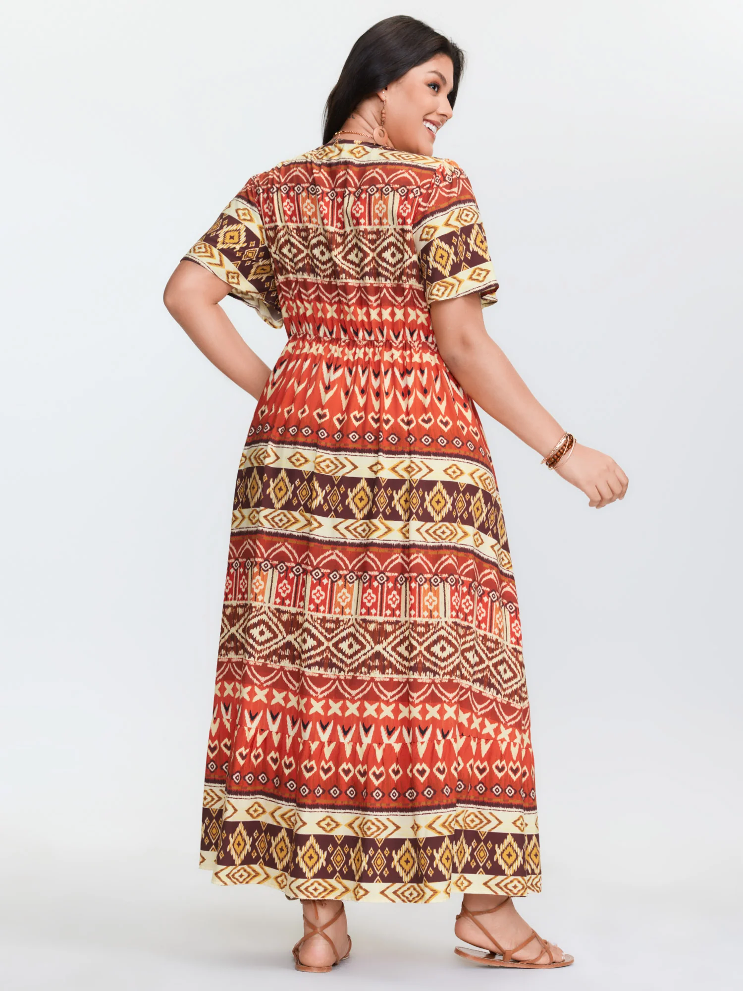 Boho Floral Print Flared Sleeve Maxi Dress - Image 4