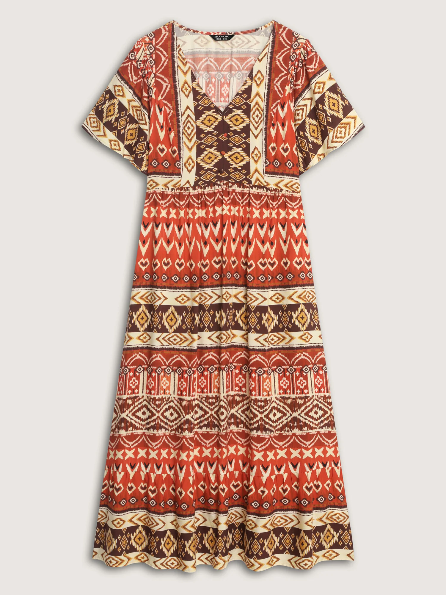 Boho Floral Print Flared Sleeve Maxi Dress - Image 7