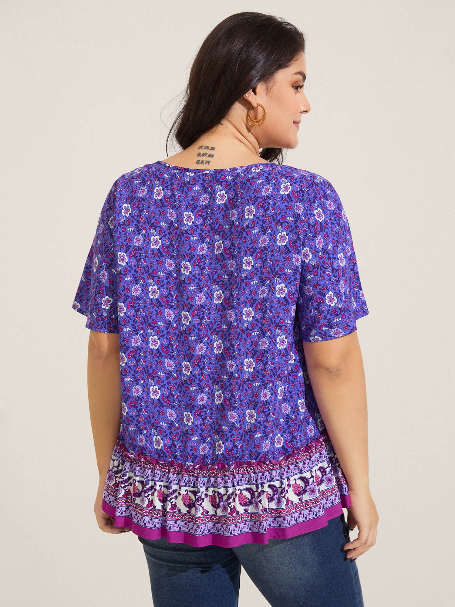 Boho Floral Print Neck Tie Blouse - Image 4