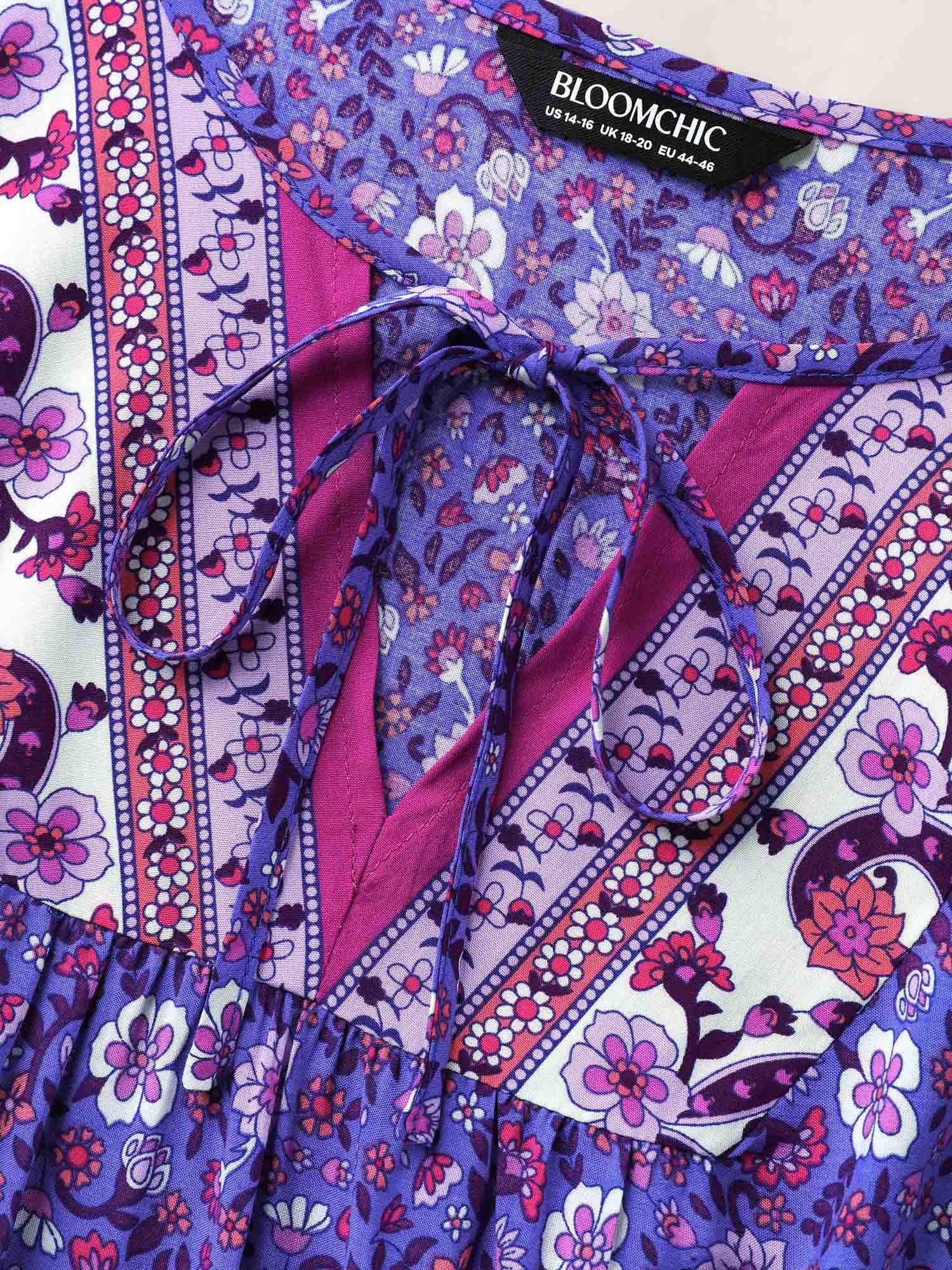 Boho Floral Print Neck Tie Blouse - Image 6