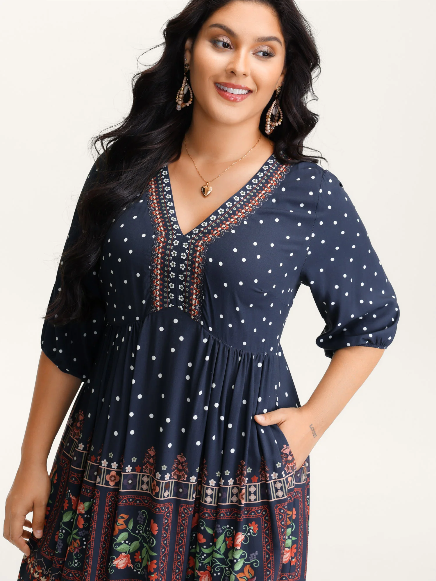 Boho Floral Print Pockets Contrast Maxi Dress - Image 2