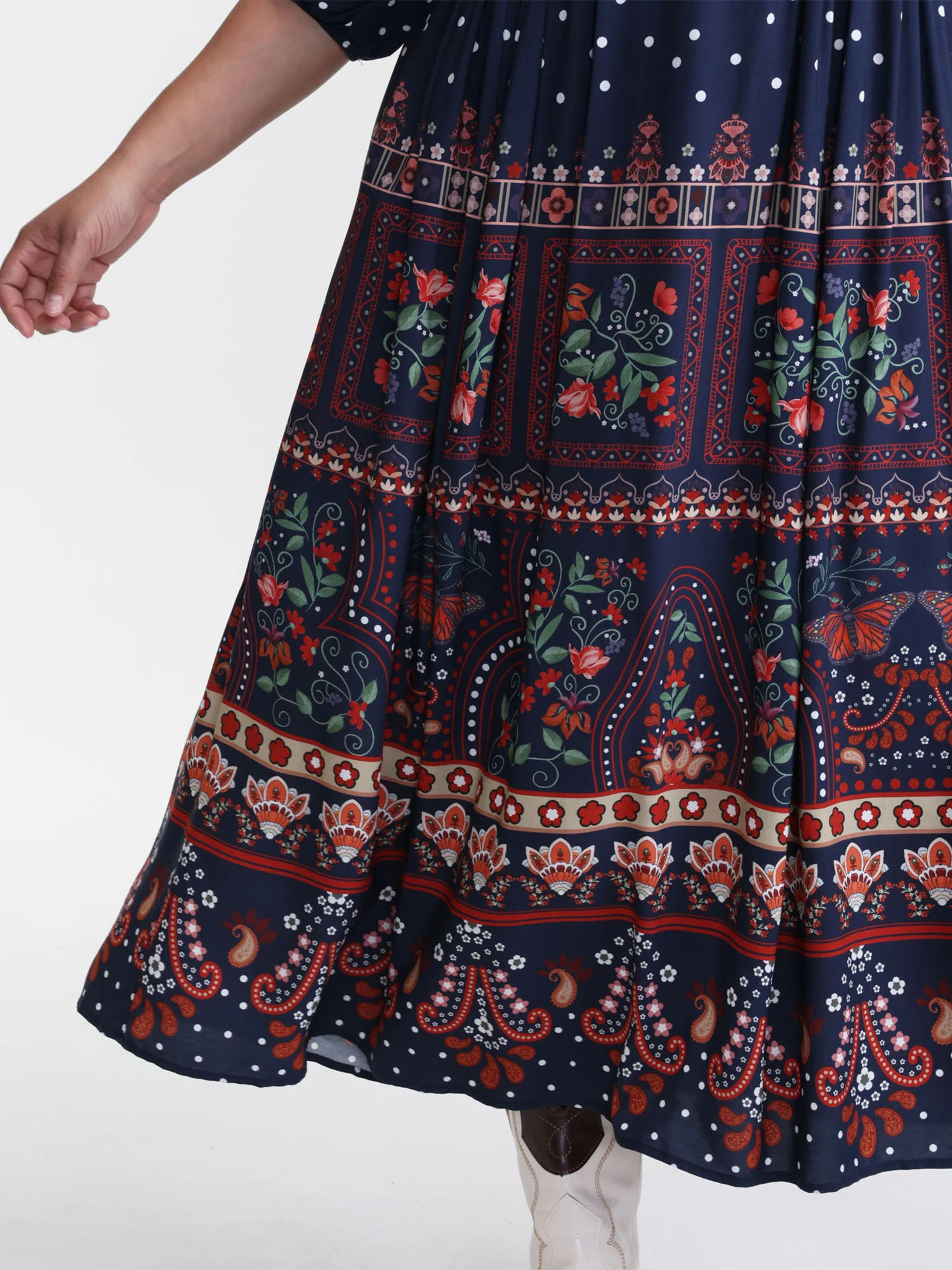 Boho Floral Print Pockets Contrast Maxi Dress - Image 4