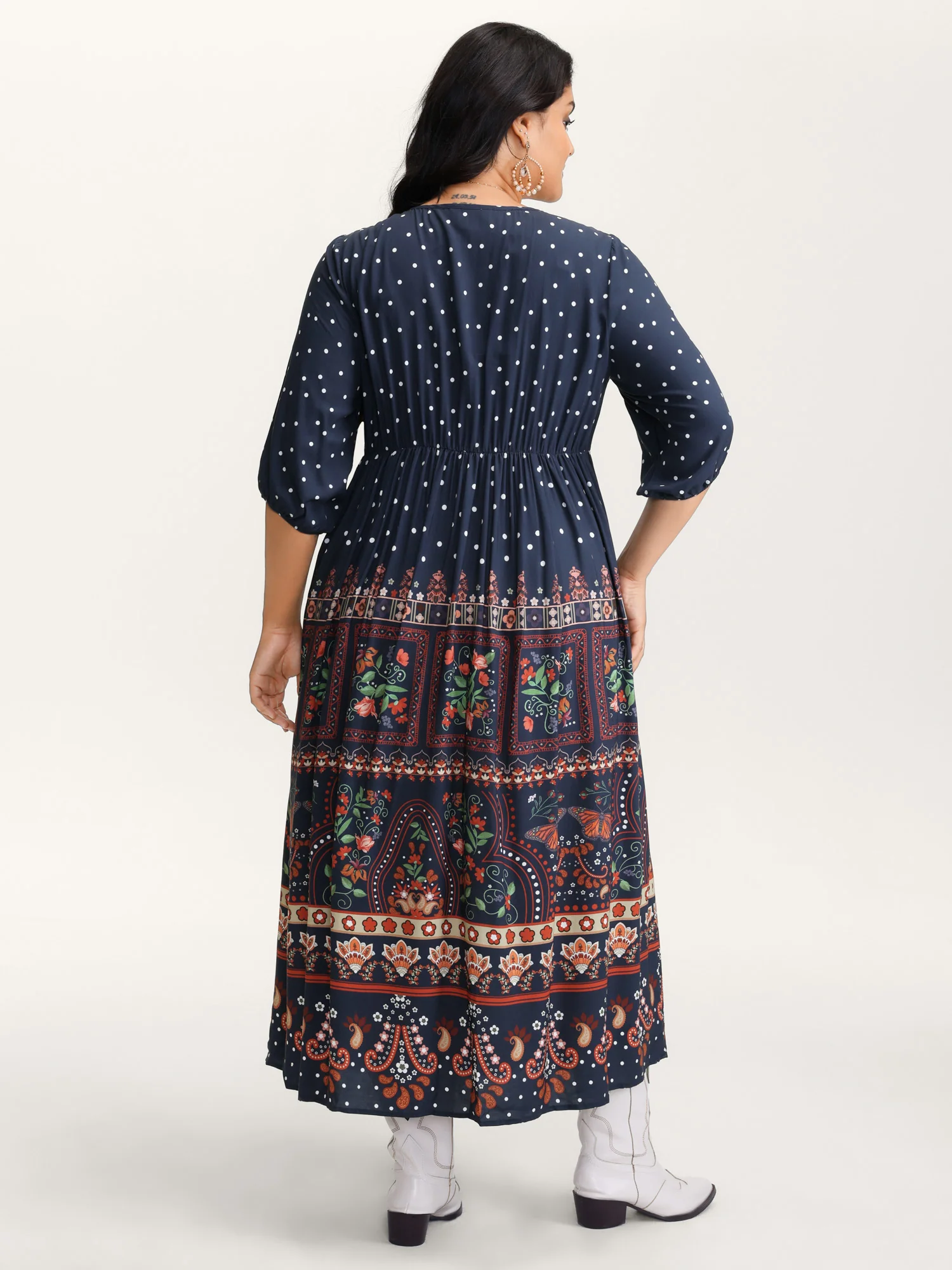 Boho Floral Print Pockets Contrast Maxi Dress - Image 5
