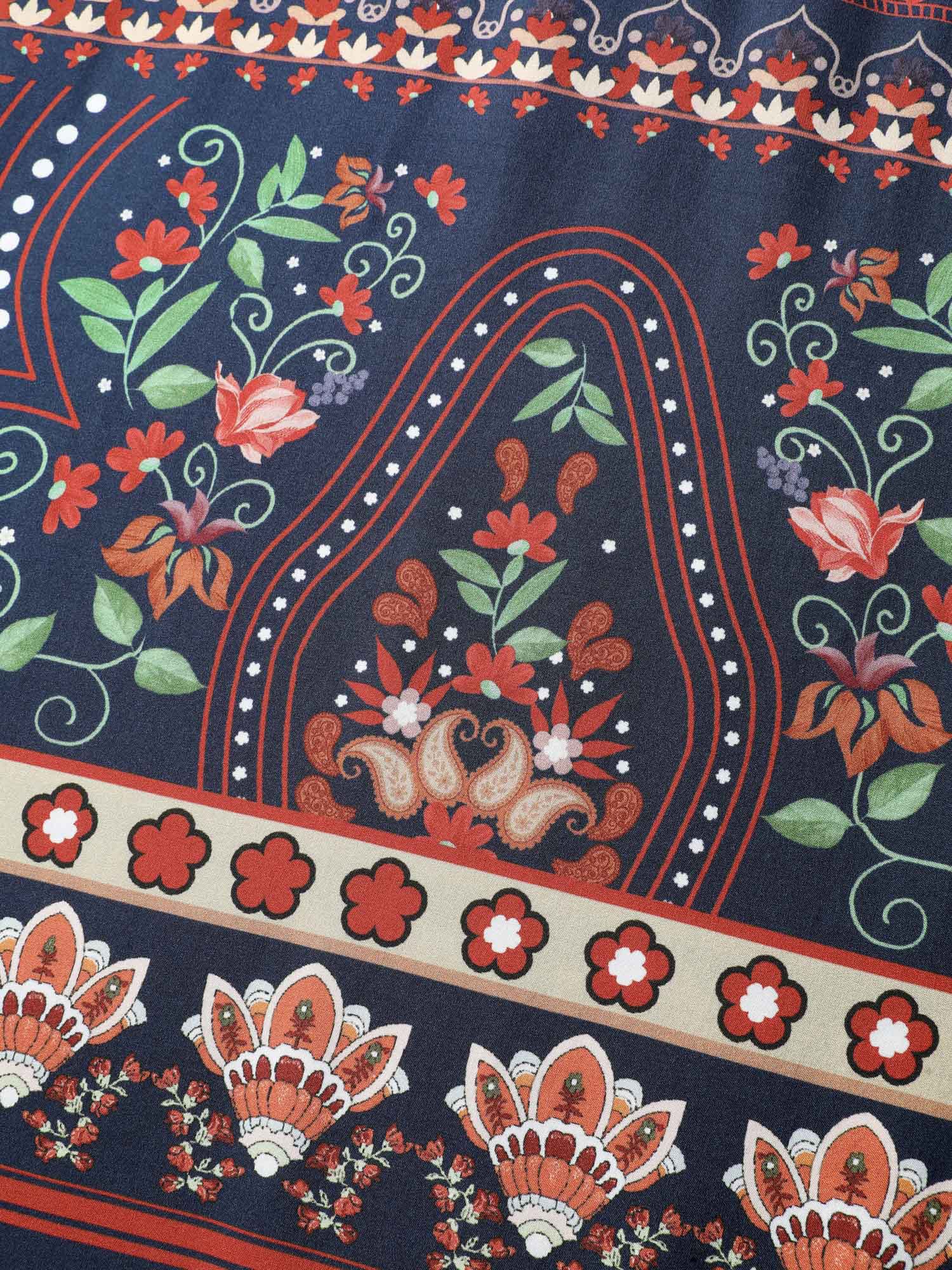 Boho Floral Print Pockets Contrast Maxi Dress - Image 7