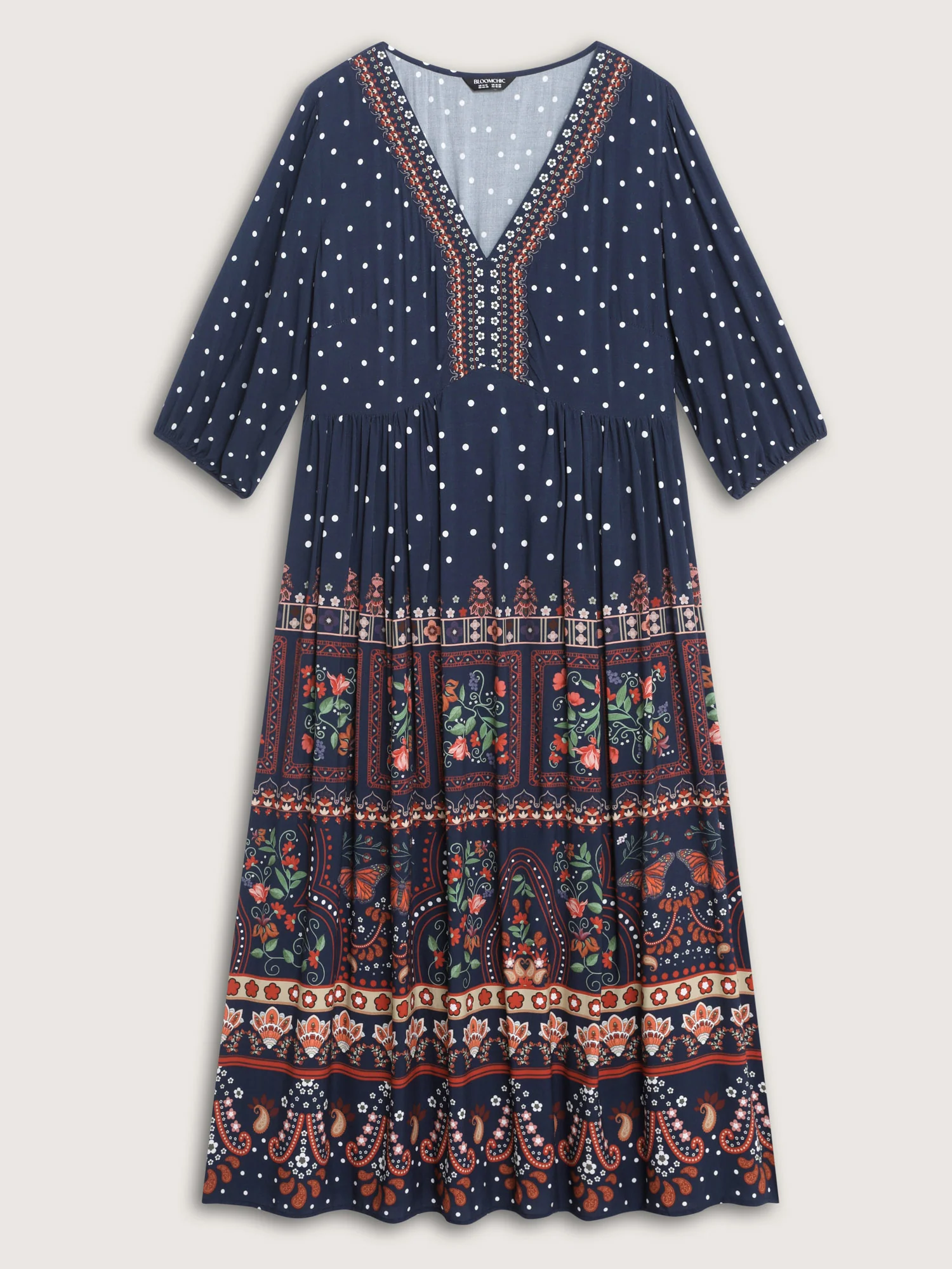 Boho Floral Print Pockets Contrast Maxi Dress - Image 8
