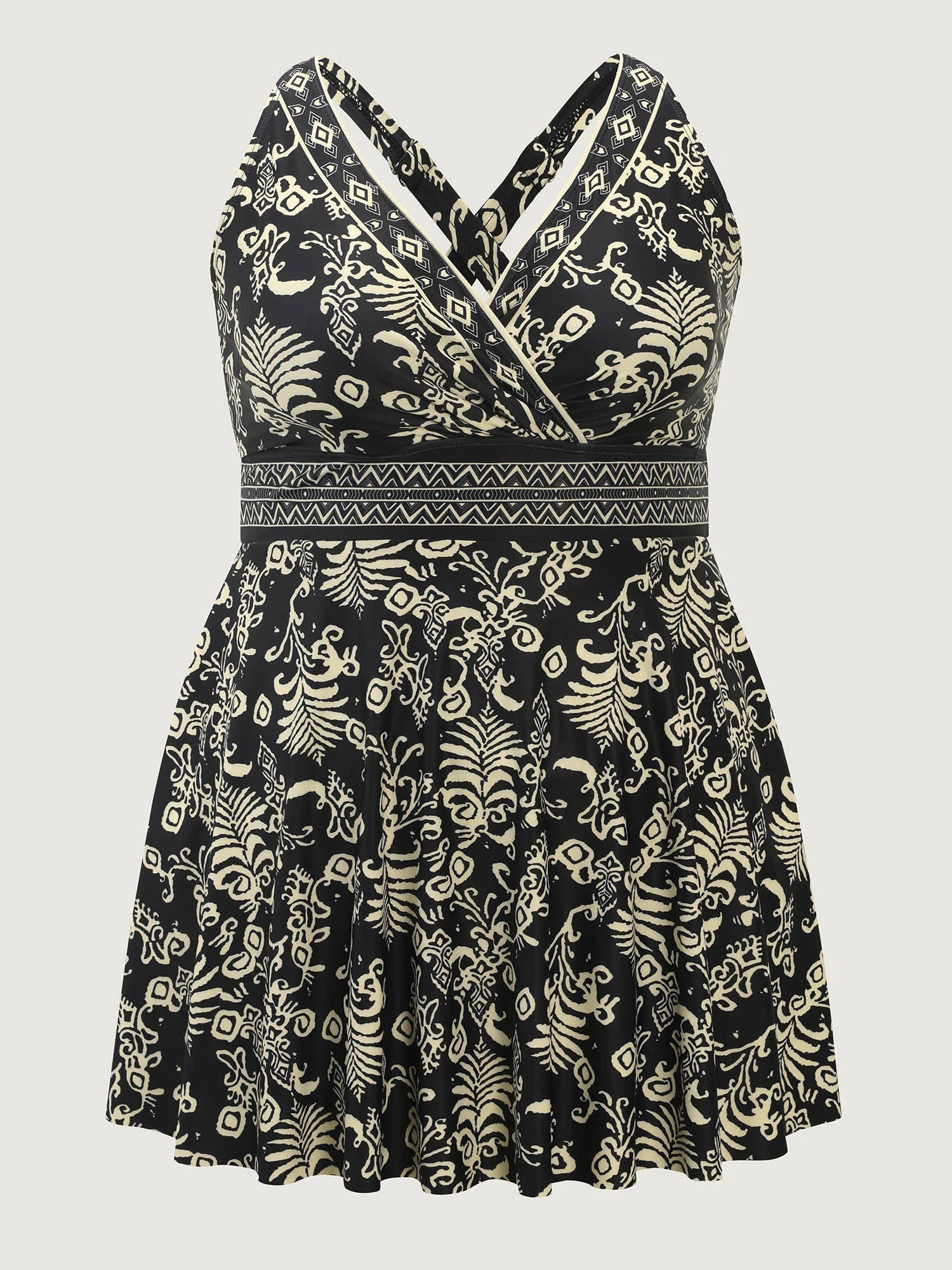 Boho Floral Print Pockets Crossstraps Swim Dress - Image 6