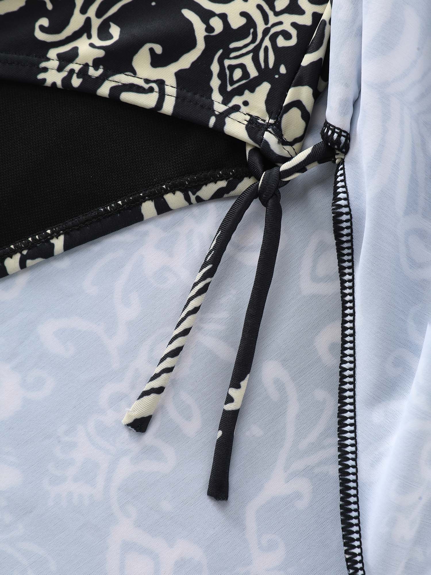 Boho Floral Print Pockets Crossstraps Swim Dress - Image 9