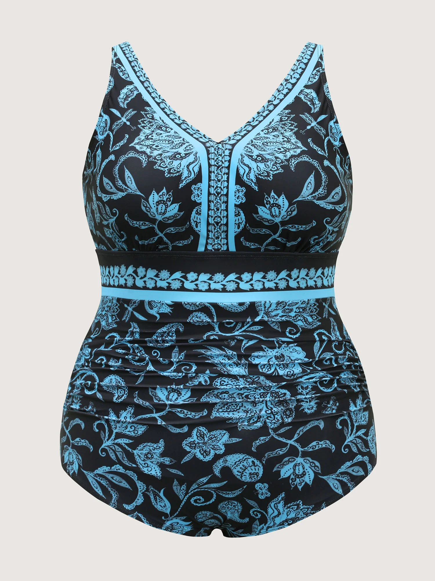 Boho Floral Print Ruched One-Piece Swimsuit - Image 7