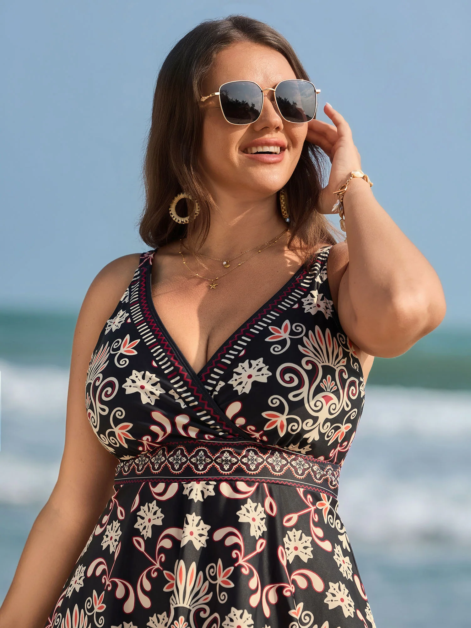 Boho Floral Print Surplice Swim Dress - Image 2