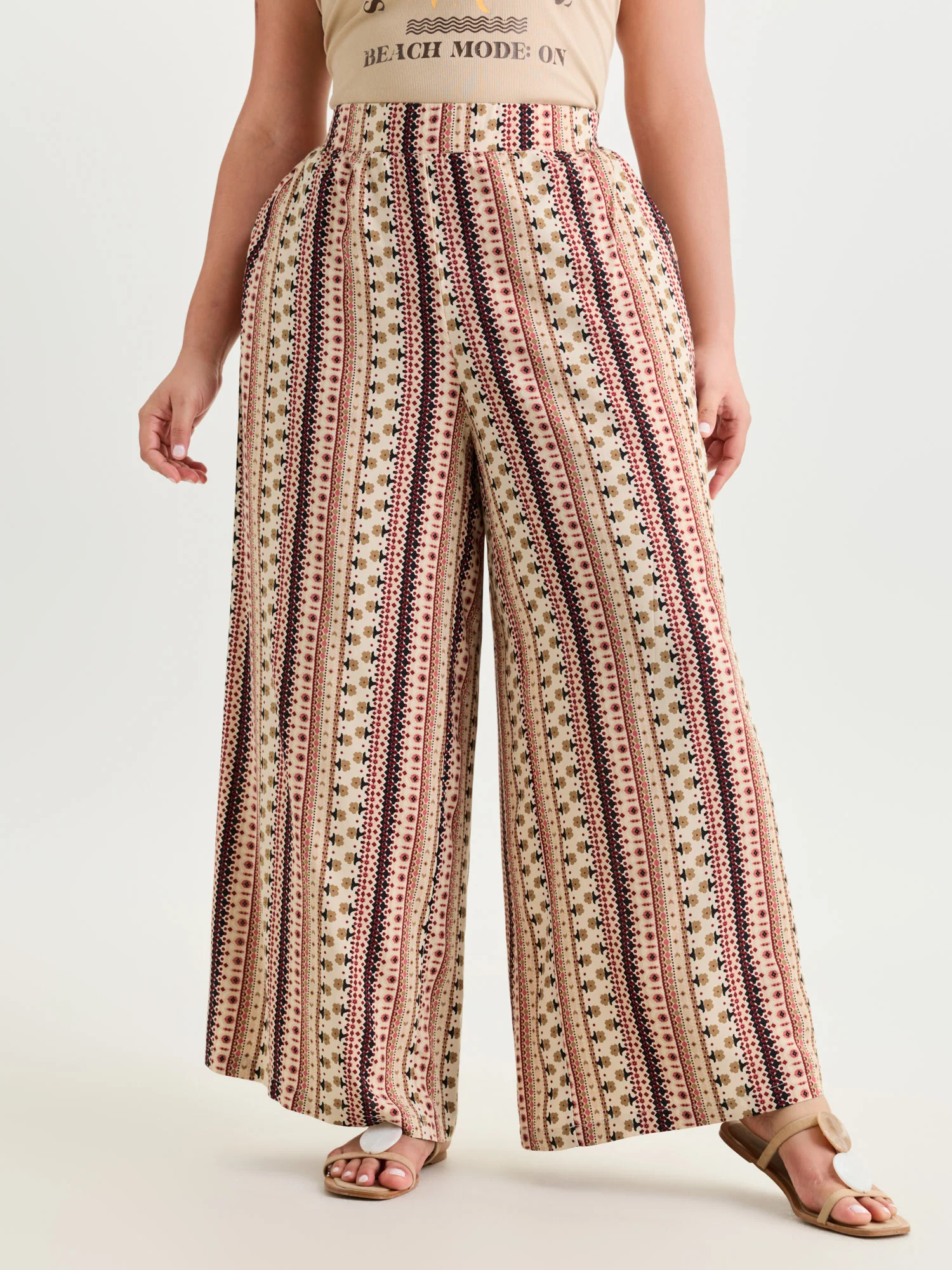 Boho Geometric Pattern Wide-Leg Pants - Image 13