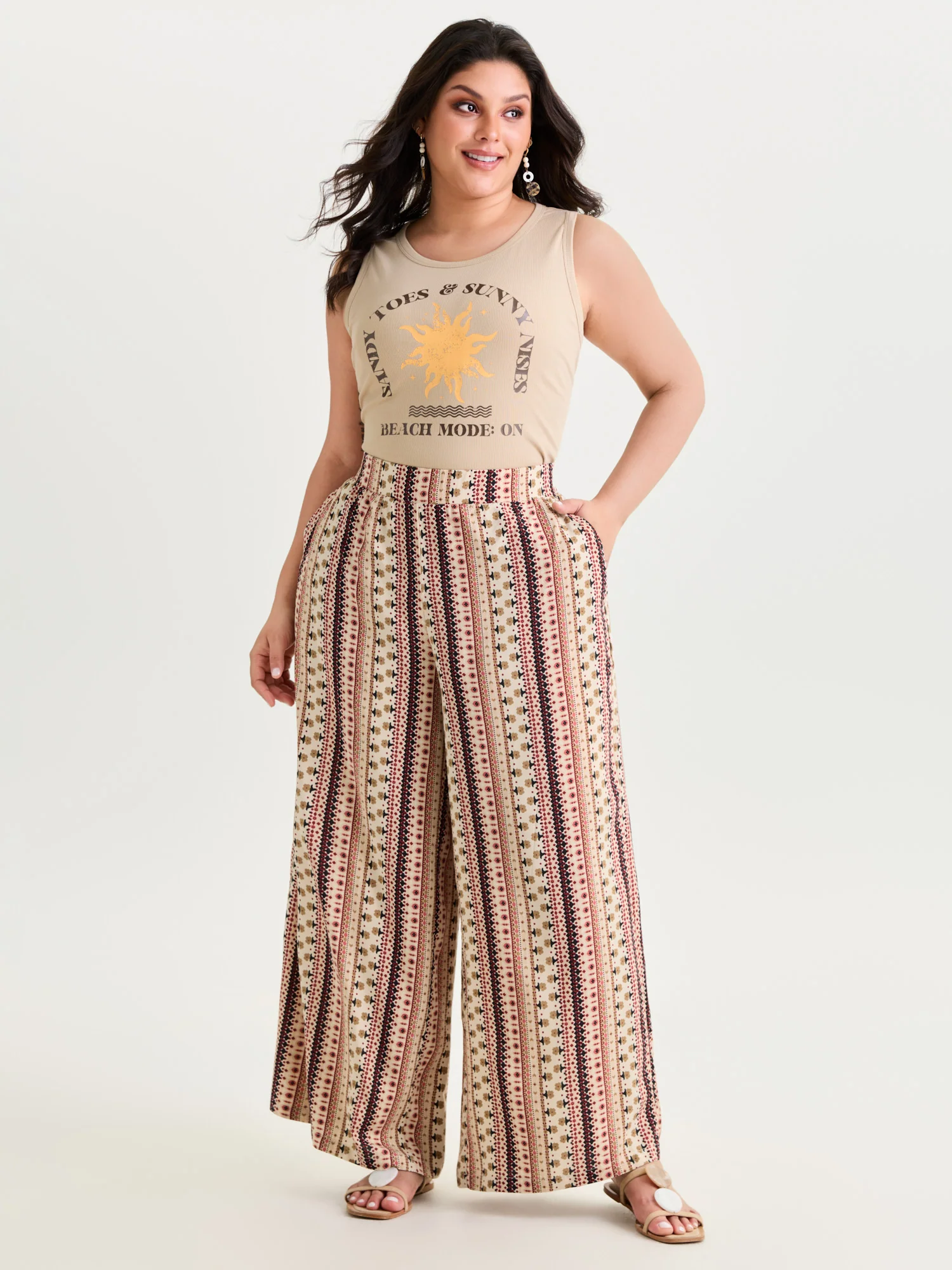 Boho Geometric Pattern Wide-Leg Pants - Image 14