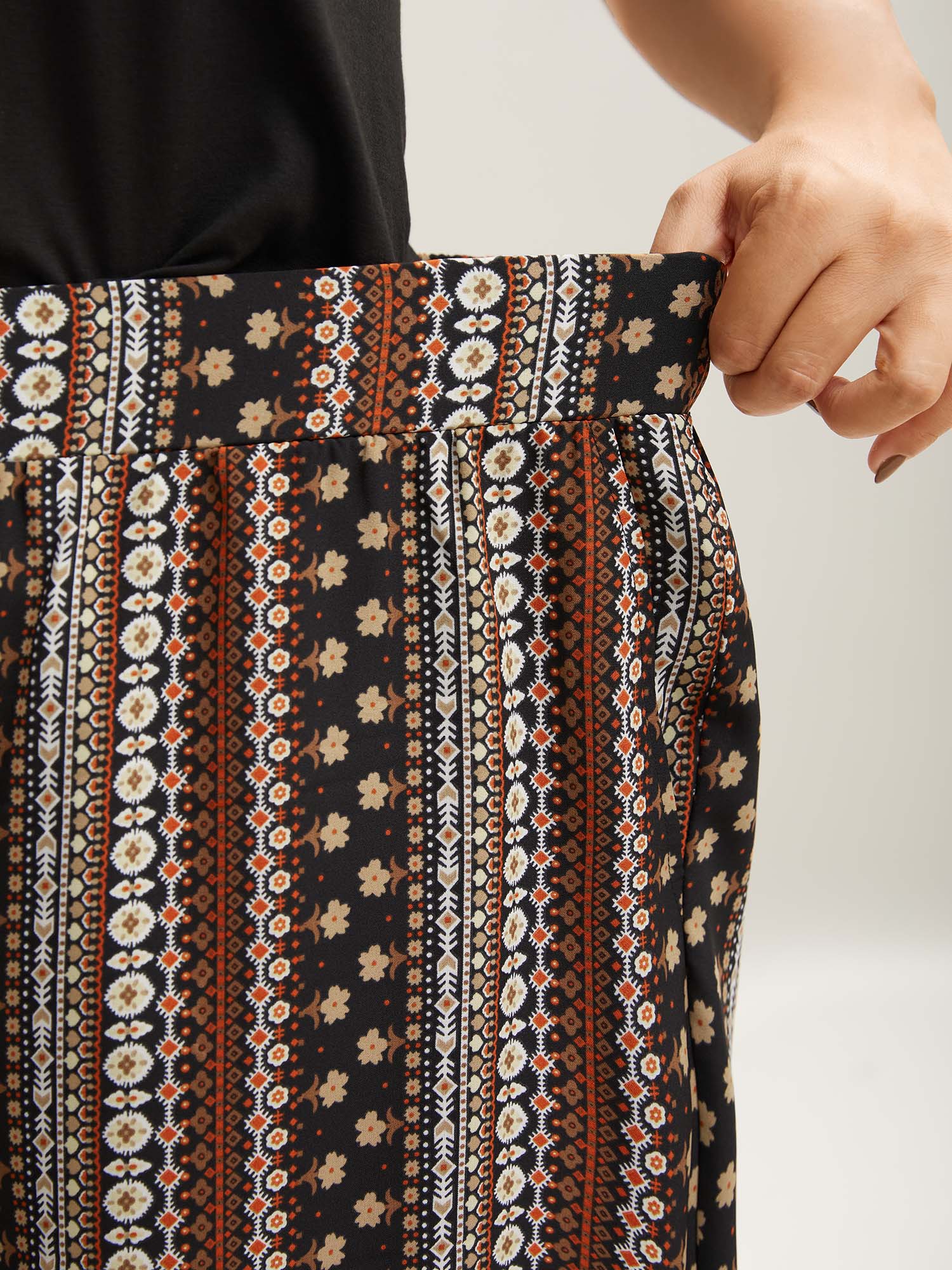 Boho Geometric Pattern Wide-Leg Pants - Image 2