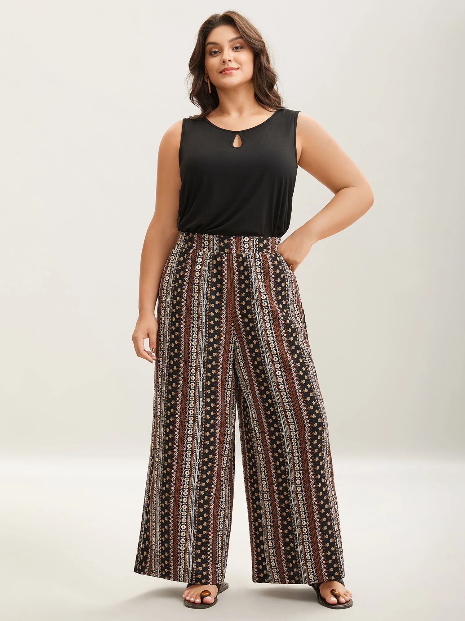 Boho Geometric Pattern Wide-Leg Pants - Image 3