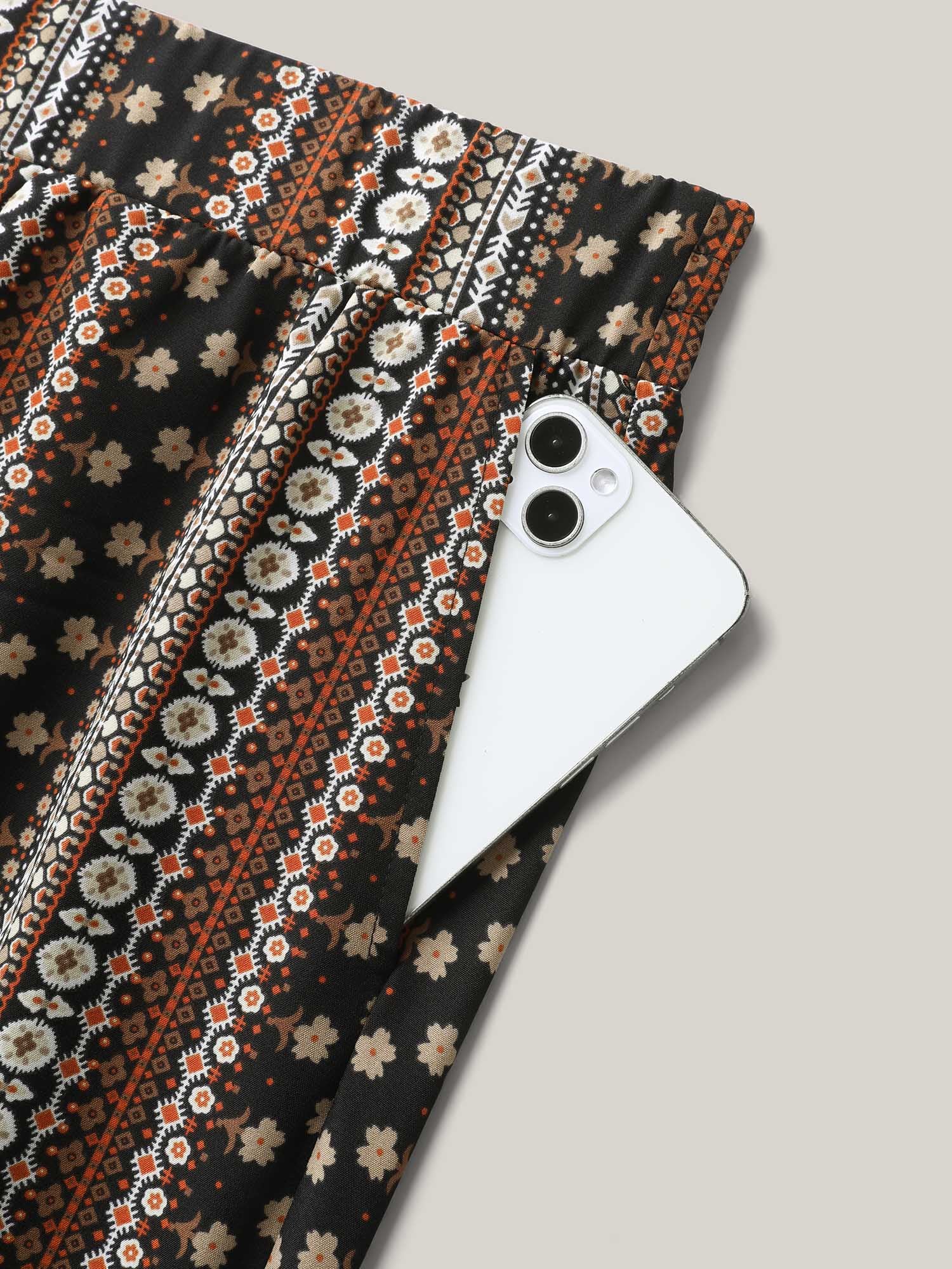 Boho Geometric Pattern Wide-Leg Pants - Image 6