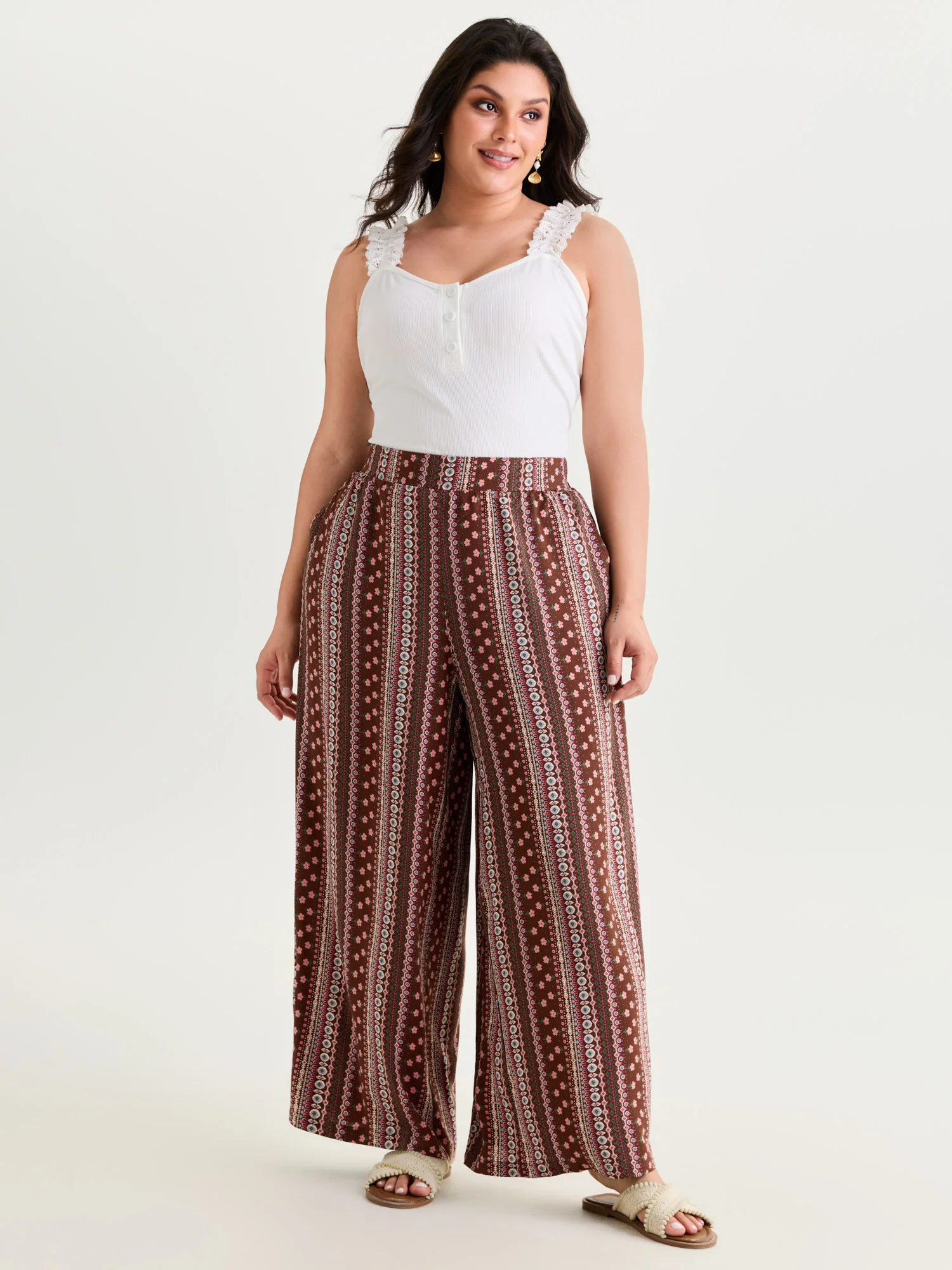 Boho Geometric Pattern Wide-Leg Pants - Image 9