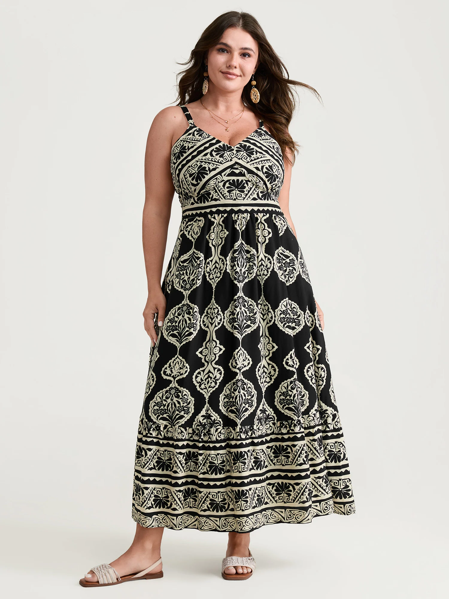 Boho Geometric Print Cami Flowy Maxi Dress - Image 3