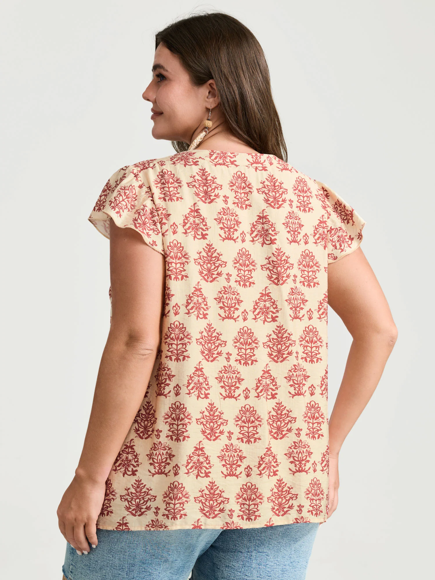 Boho Geometric Print Flutter Sleeve Blouse - Image 4