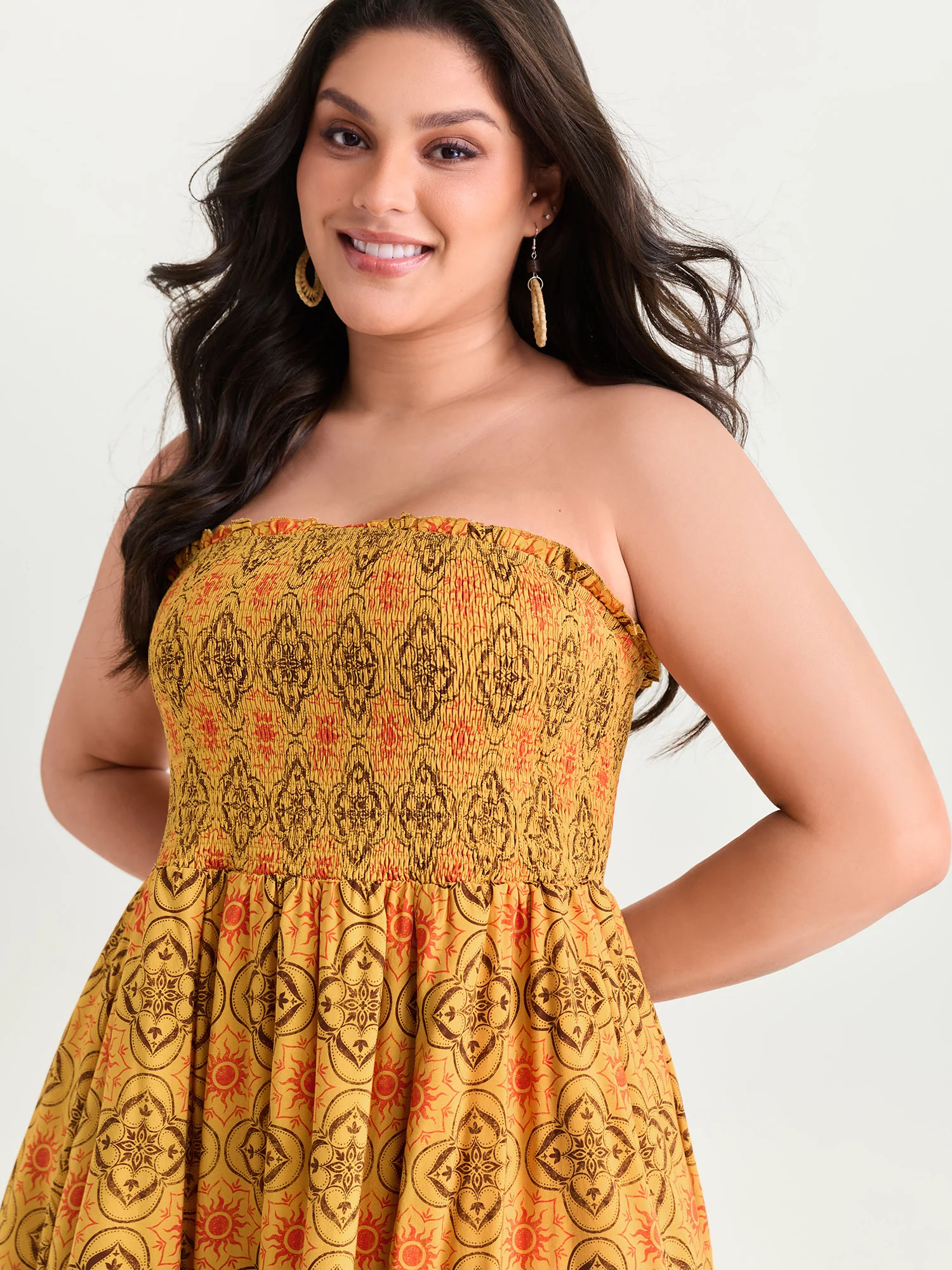 Boho Geometric Print Off-Shoulder Midi Dress - Image 2