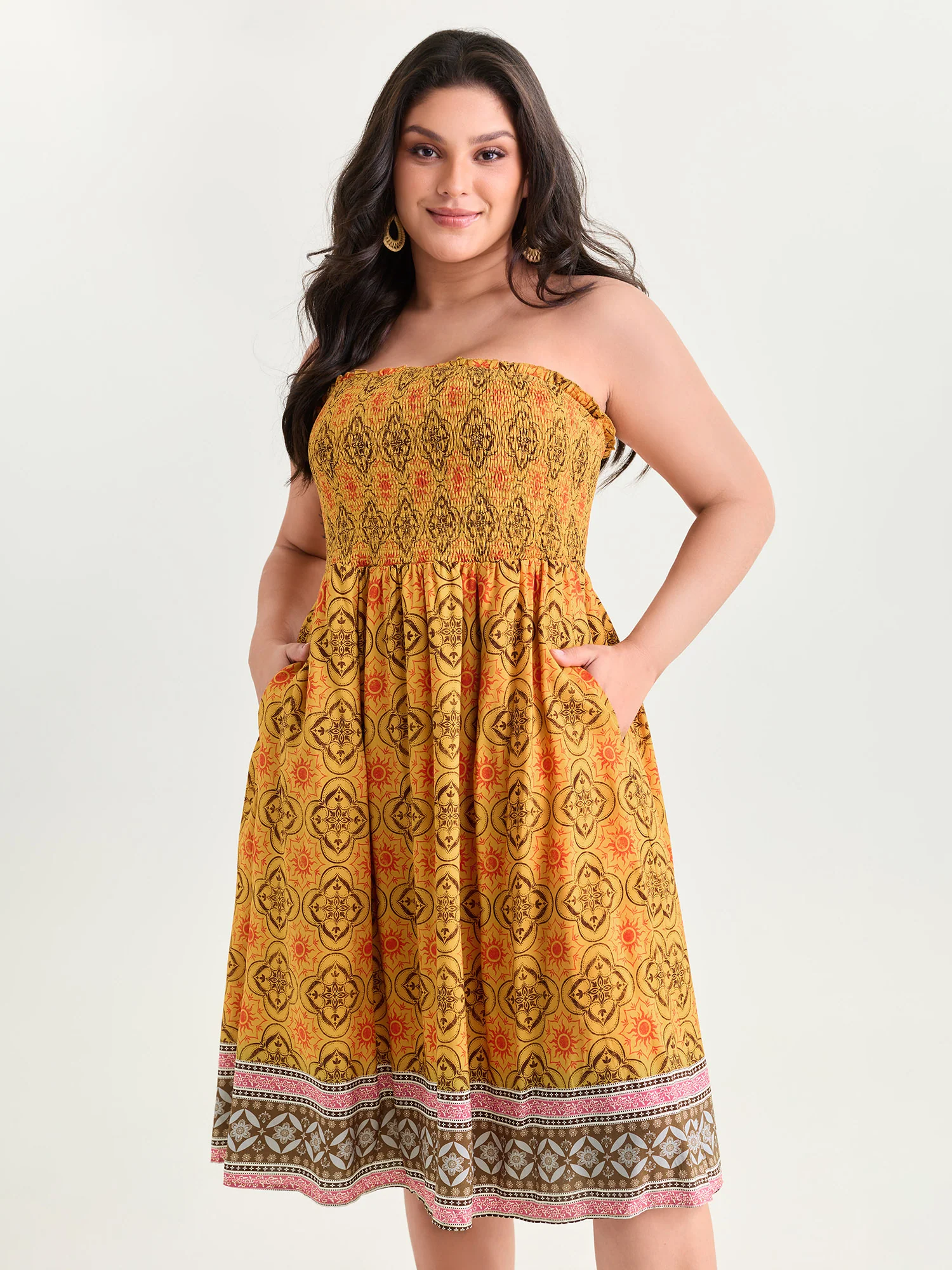 Boho Geometric Print Off-Shoulder Midi Dress - Image 3
