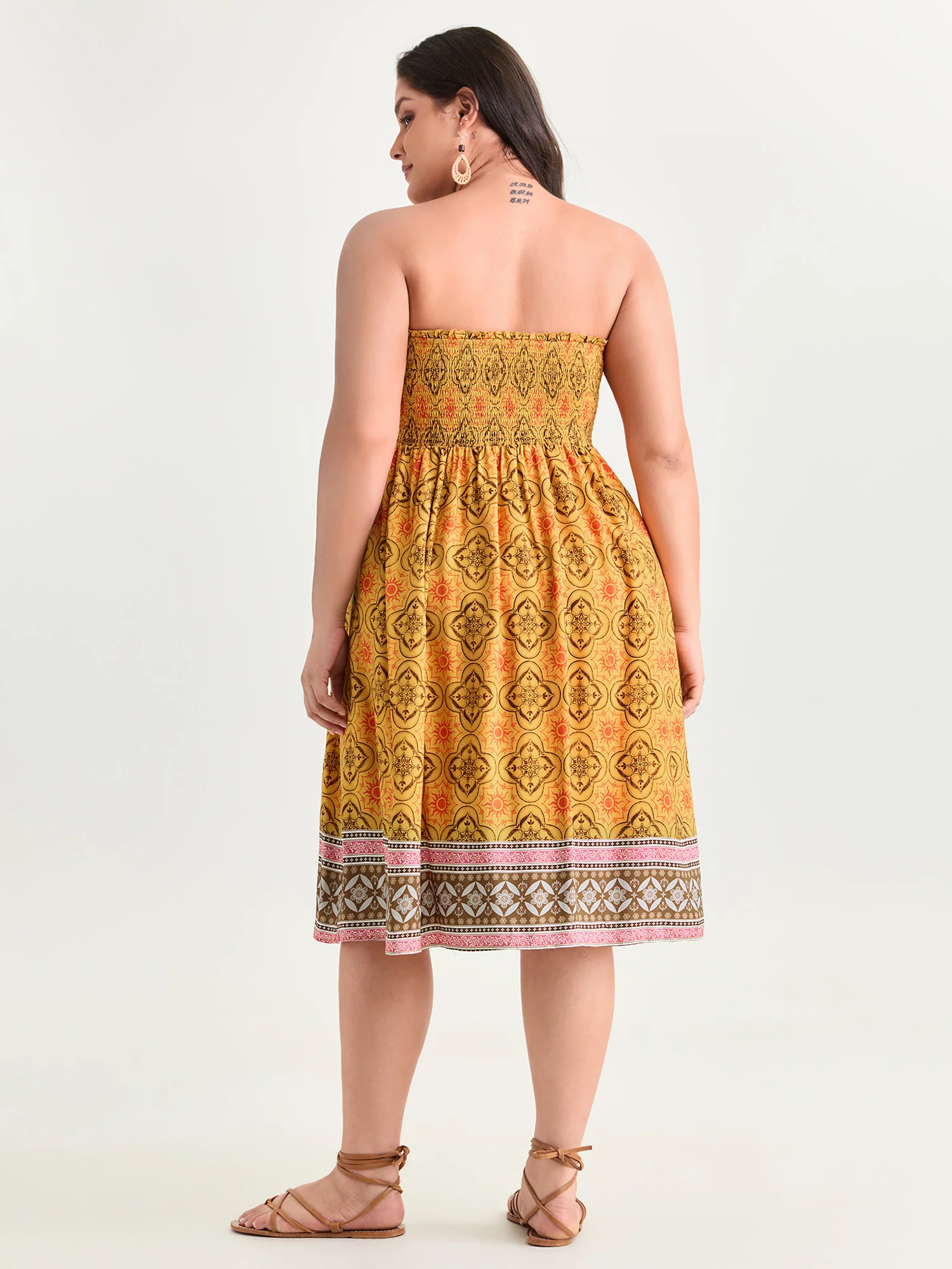 Boho Geometric Print Off-Shoulder Midi Dress - Image 4