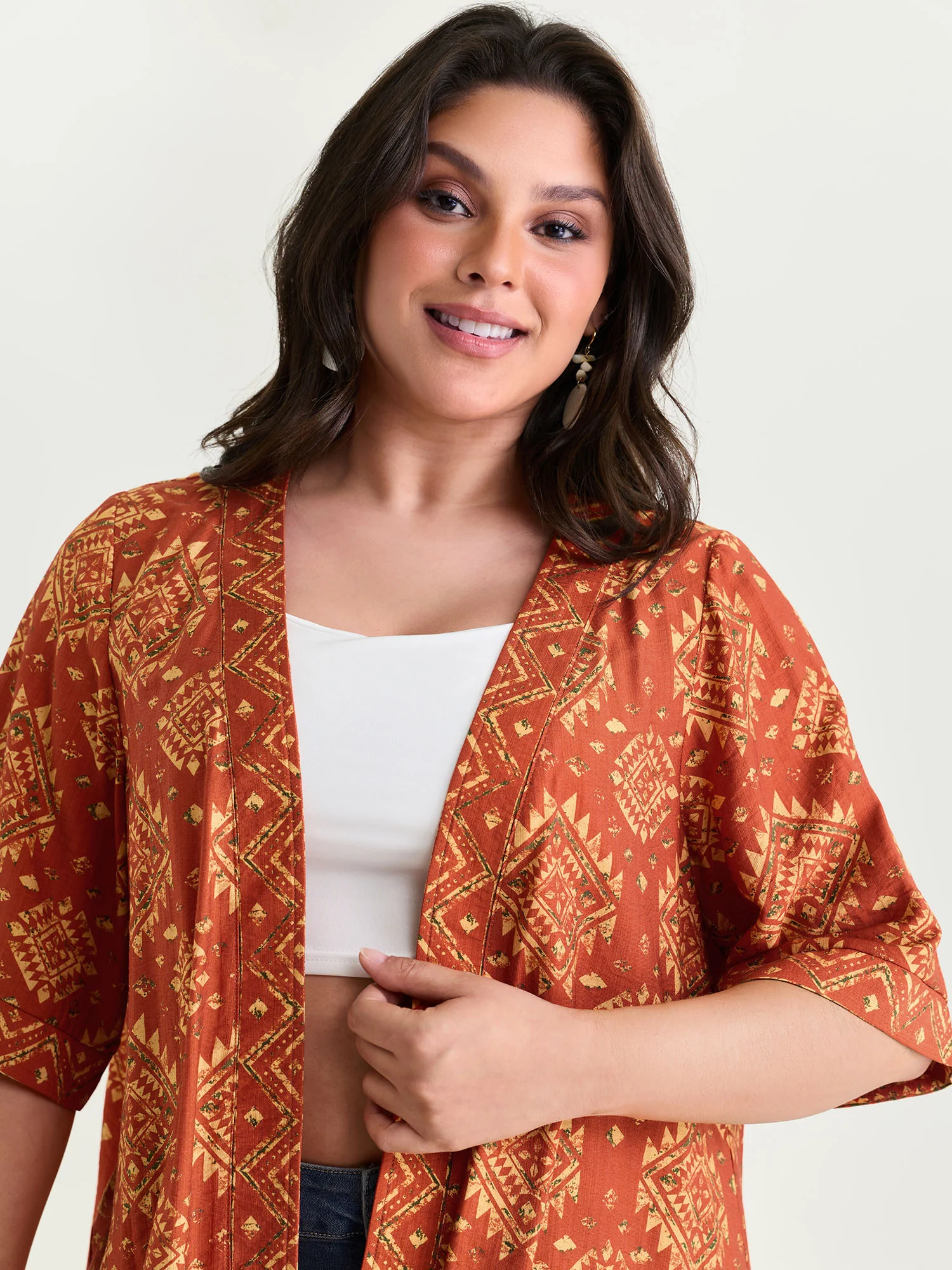 Boho Geometric Print Open-Front Kimono - Image 4
