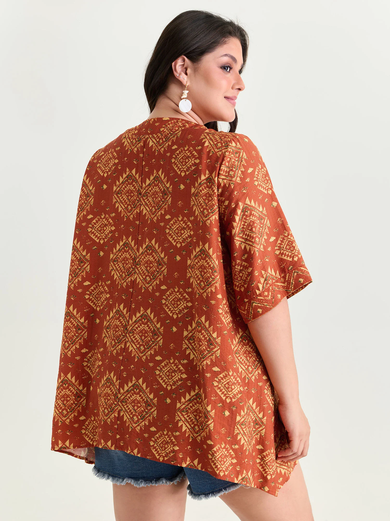 Boho Geometric Print Open-Front Kimono - Image 5