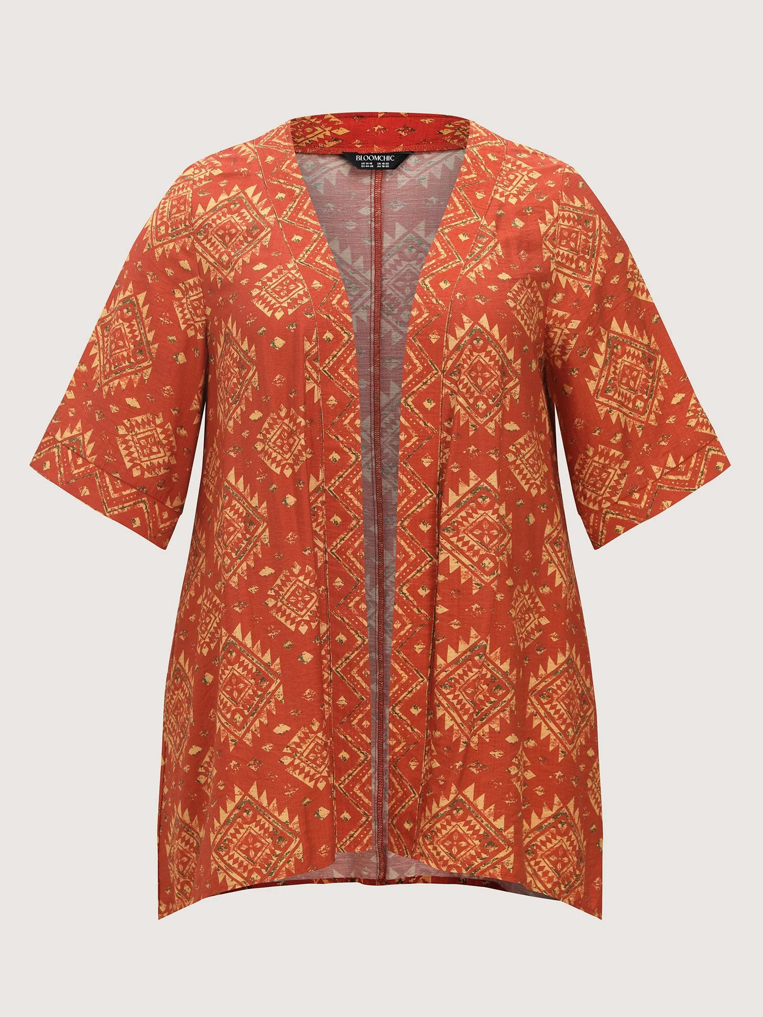 Boho Geometric Print Open-Front Kimono - Image 8