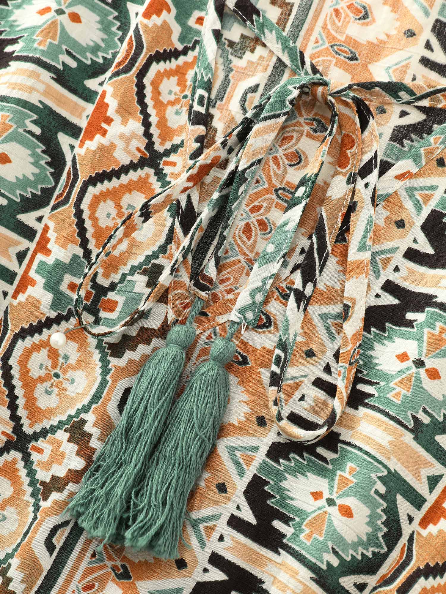 Boho Geometric Print Ruffled Neckline Maxi Dress - Image 5
