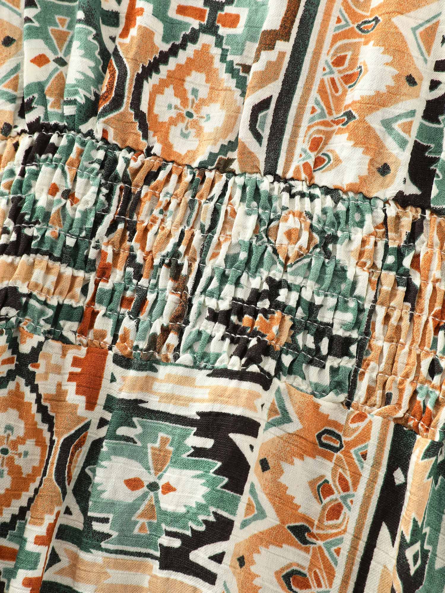 Boho Geometric Print Ruffled Neckline Maxi Dress - Image 6