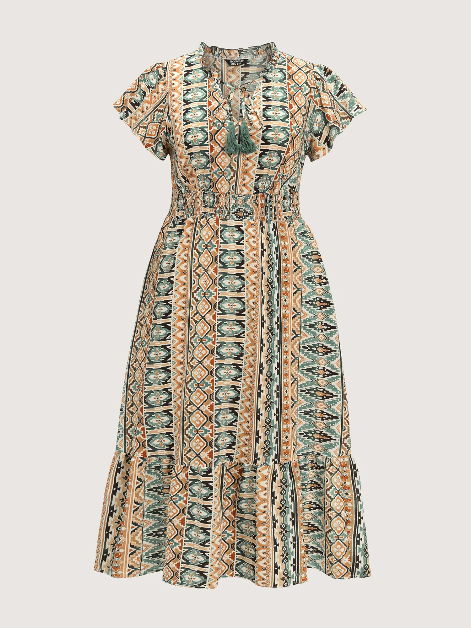 Boho Geometric Print Ruffled Neckline Maxi Dress - Image 7