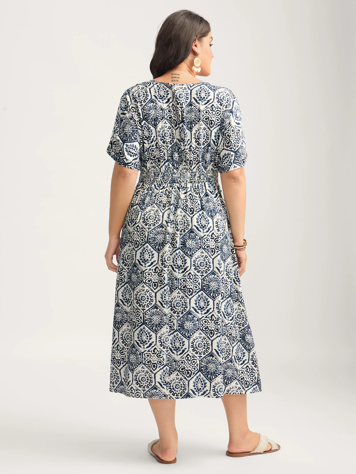 Boho Geometric Print Split Midi Dress - Image 4