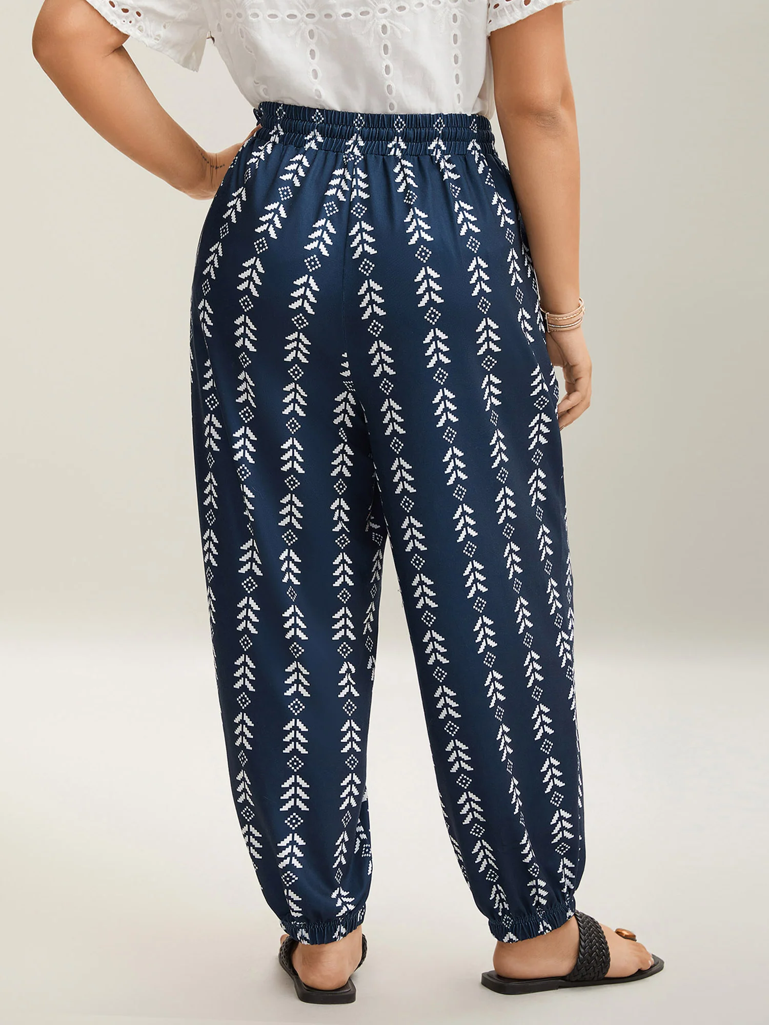 Boho Geometric Print Stretchy Waist Pants - Image 4