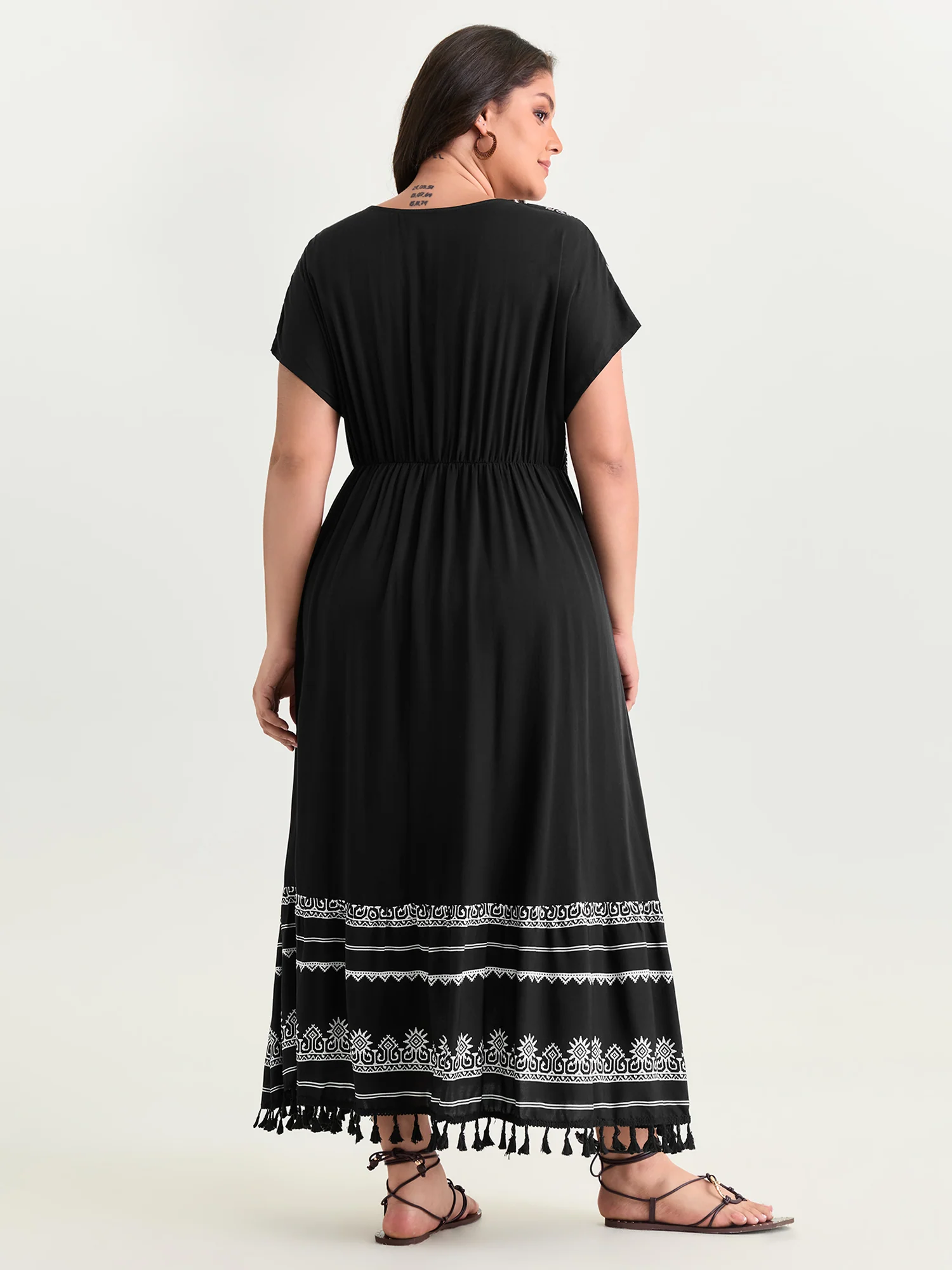 Boho Geometric Print V-Neck Maxi Dress - Image 3