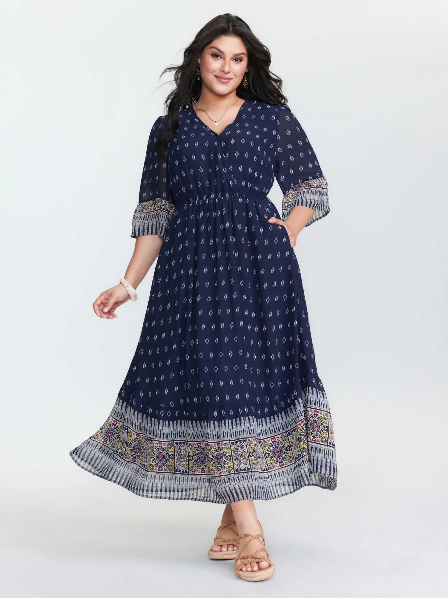 Boho Geometric Print Wrap Maxi Dress - Image 2