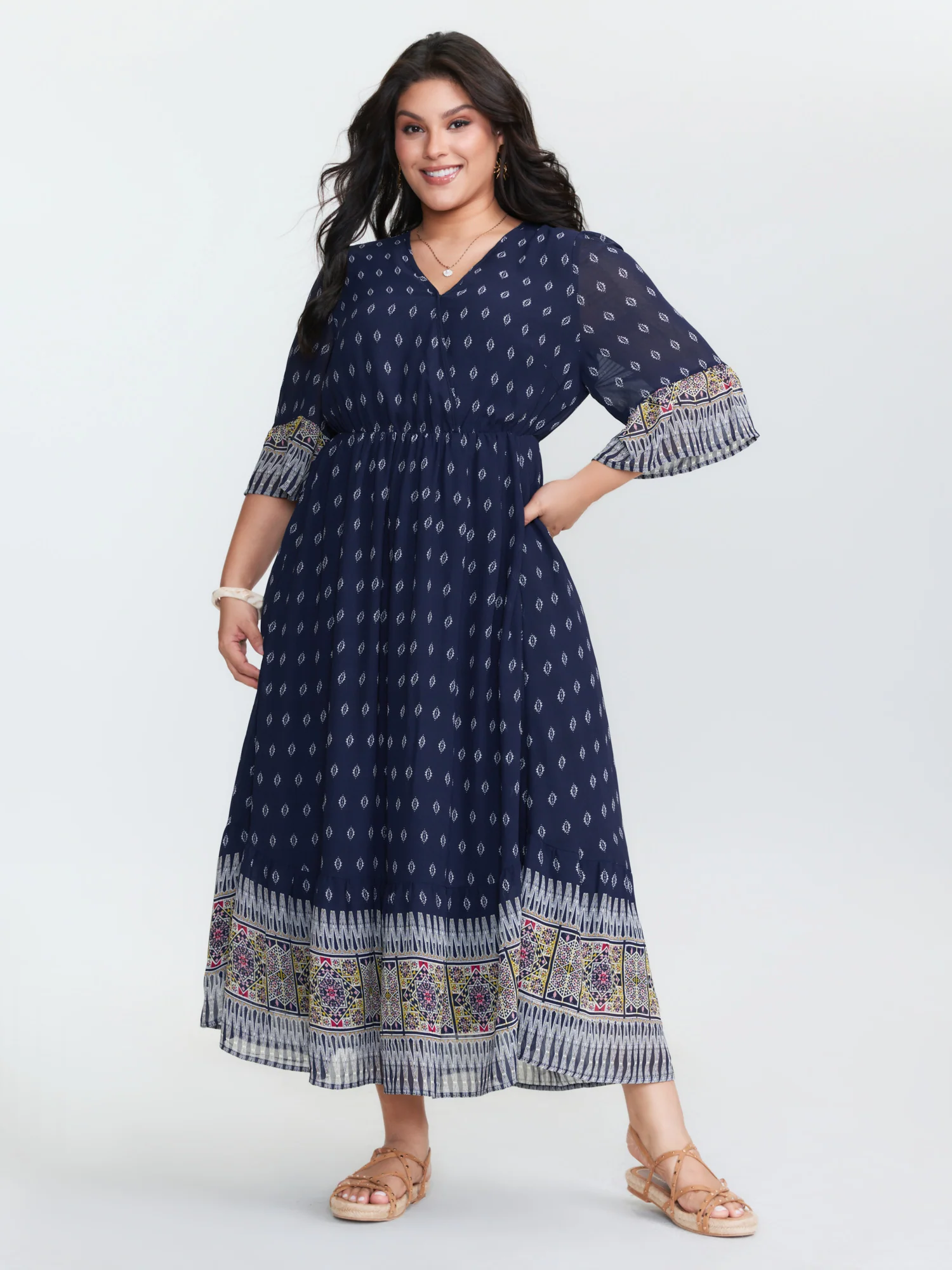 Boho Geometric Print Wrap Maxi Dress - Image 3