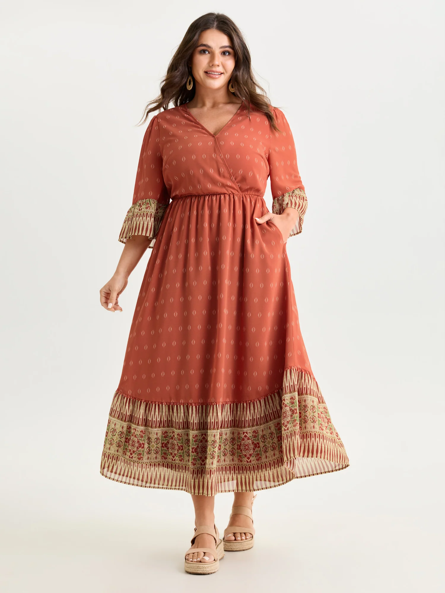 Boho Geometric Print Wrap Maxi Dress - Image 9